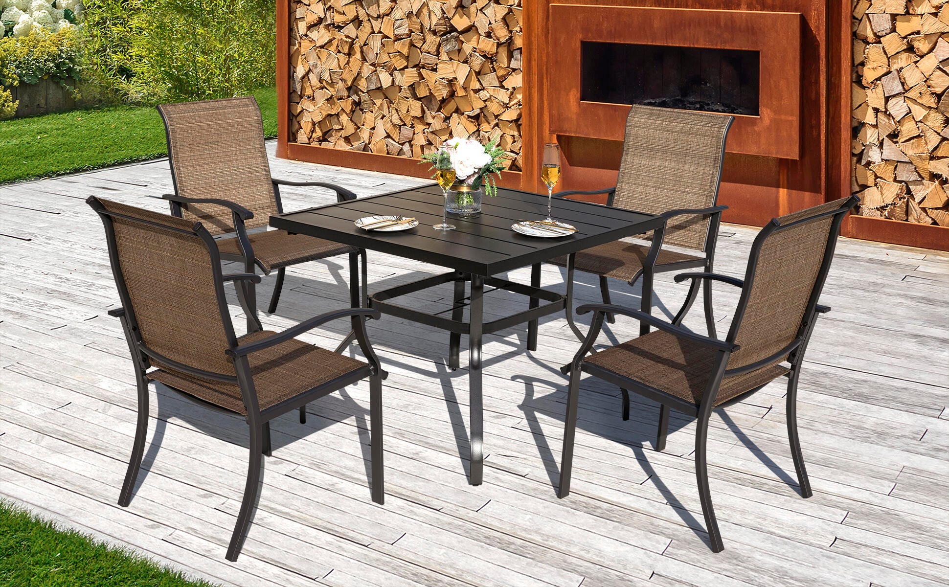 Nuu Garden Outdoor Dining Table and 4 Chairs, , large