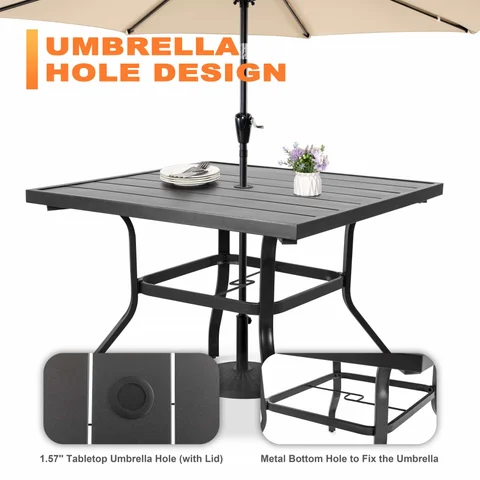 5 piece patio set with umbrella Homenjoy Dining Set, 35" Square HDPE Weather Resistant Outdoor Table & 4 Patio Chairs 1.96" Hole, Heavy Duty for Small Space Backyard Balcony, Black Patio dining set 5 pieces contains a table and four chairs Nuu Garden 5-Piece Metal Outdoor