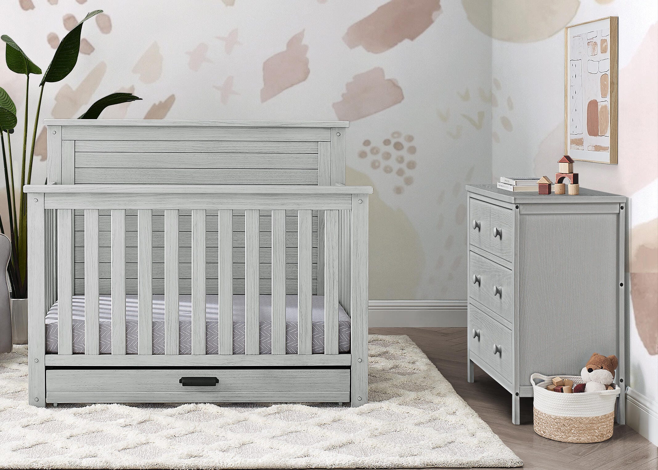 Simmons Kids Simmons Kids Caden 5-Piece Nursery Essentials Bedroom Bundle, Rustic Mist, , large