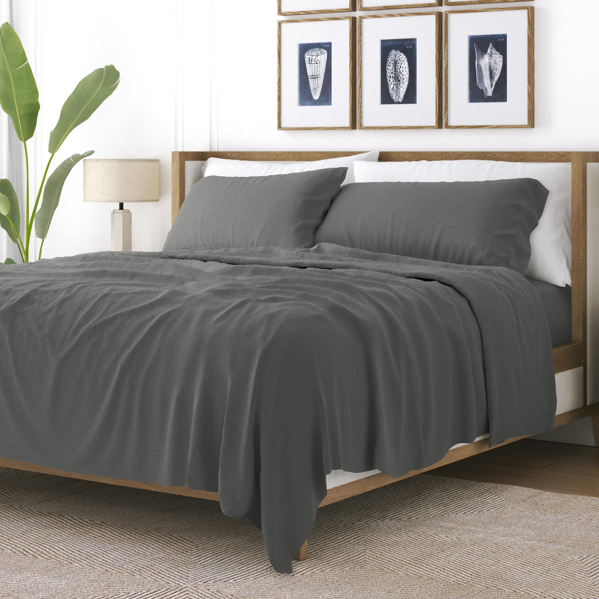 4 Piece Premium Ultra Soft California King Bed Sheet Set, Gray, large