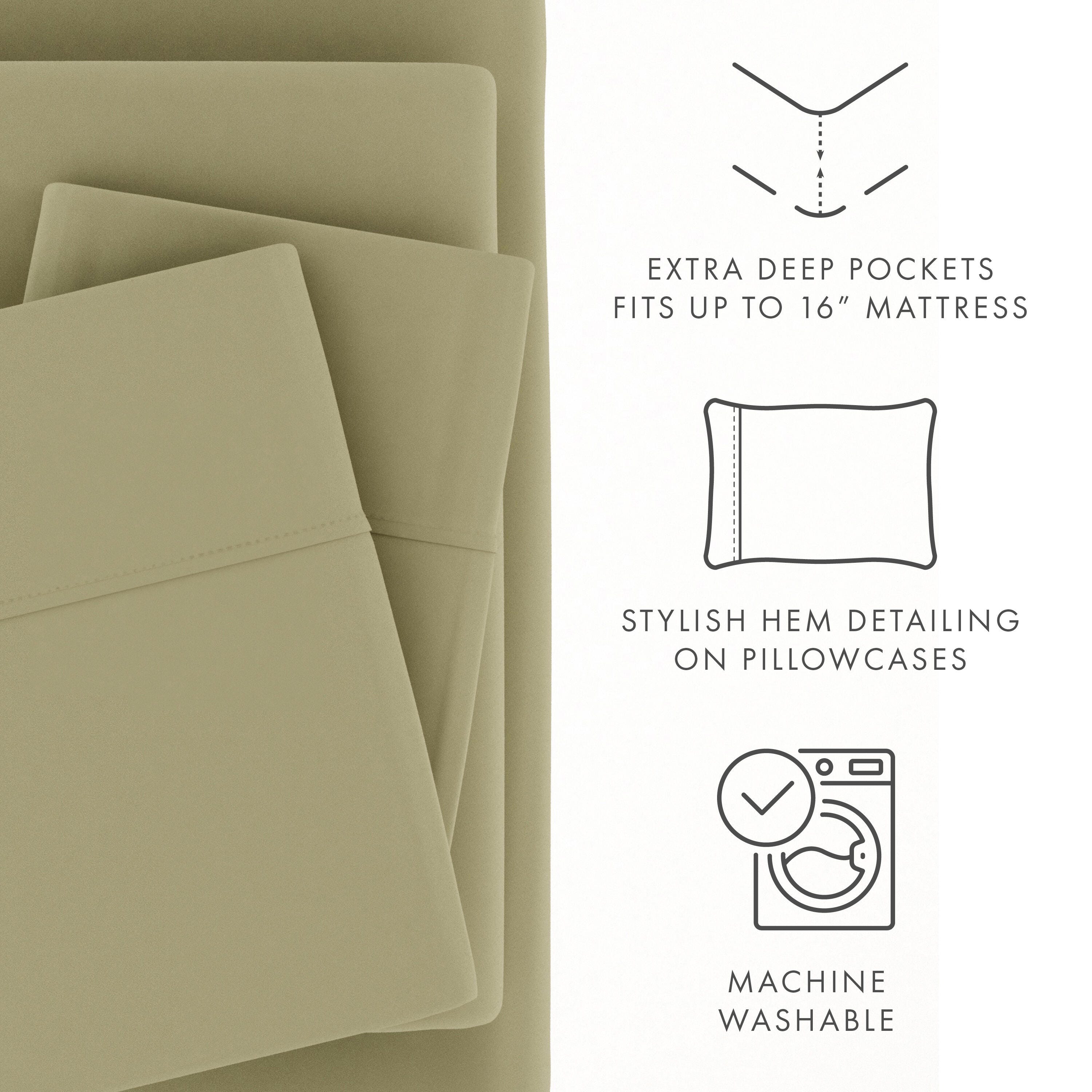 4 Piece Premium Ultra Soft California King Bed Sheet Set, Sage, large
