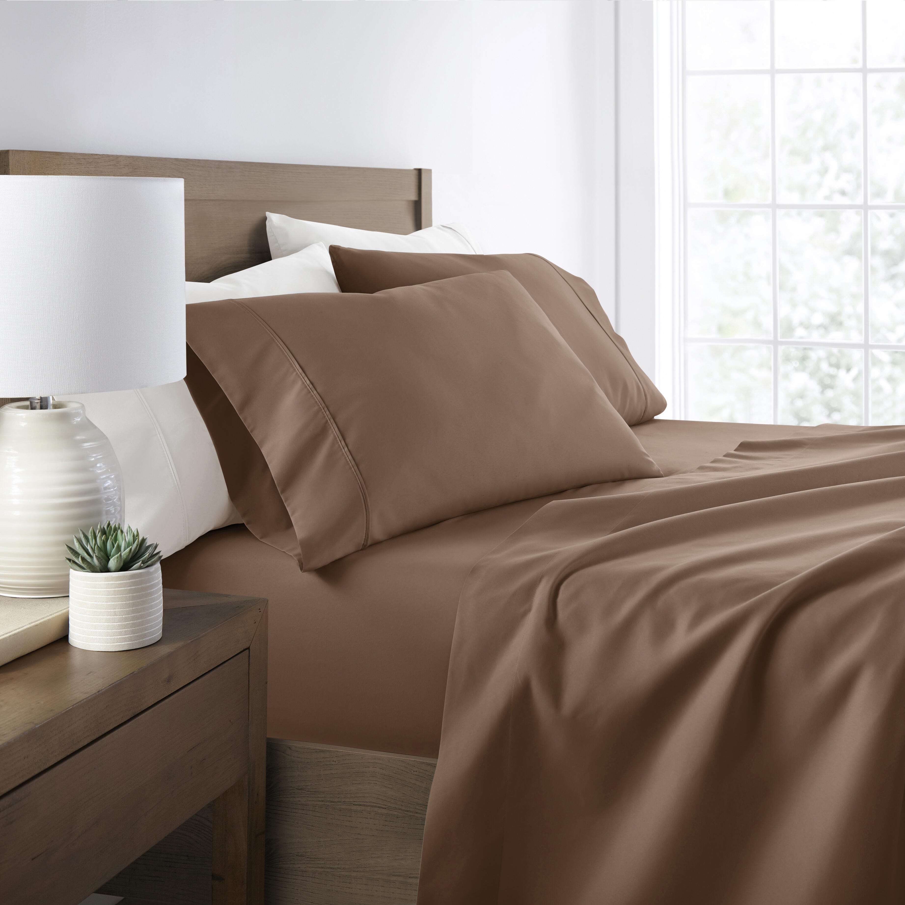 4 Piece Premium Ultra Soft California King Bed Sheet Set, Taupe, large