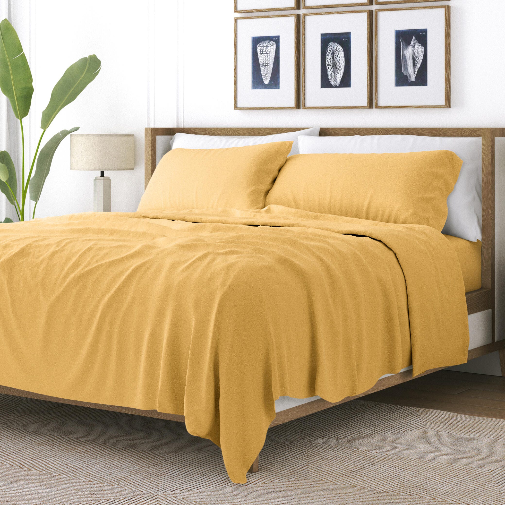 4 Piece Premium Ultra Soft Full Bed Sheet Set, Gold, large