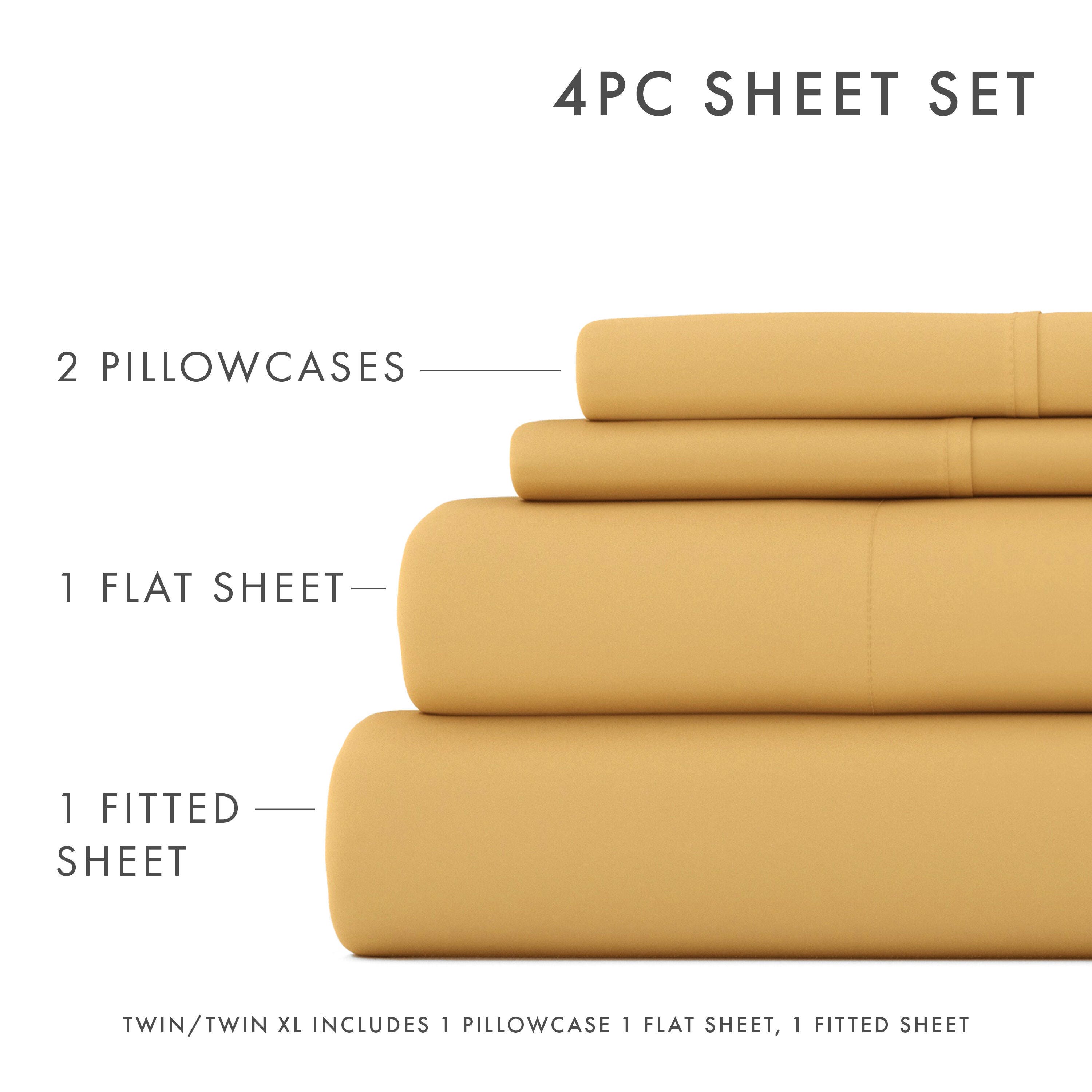 4 Piece Premium Ultra Soft Full Bed Sheet Set, Gold, large