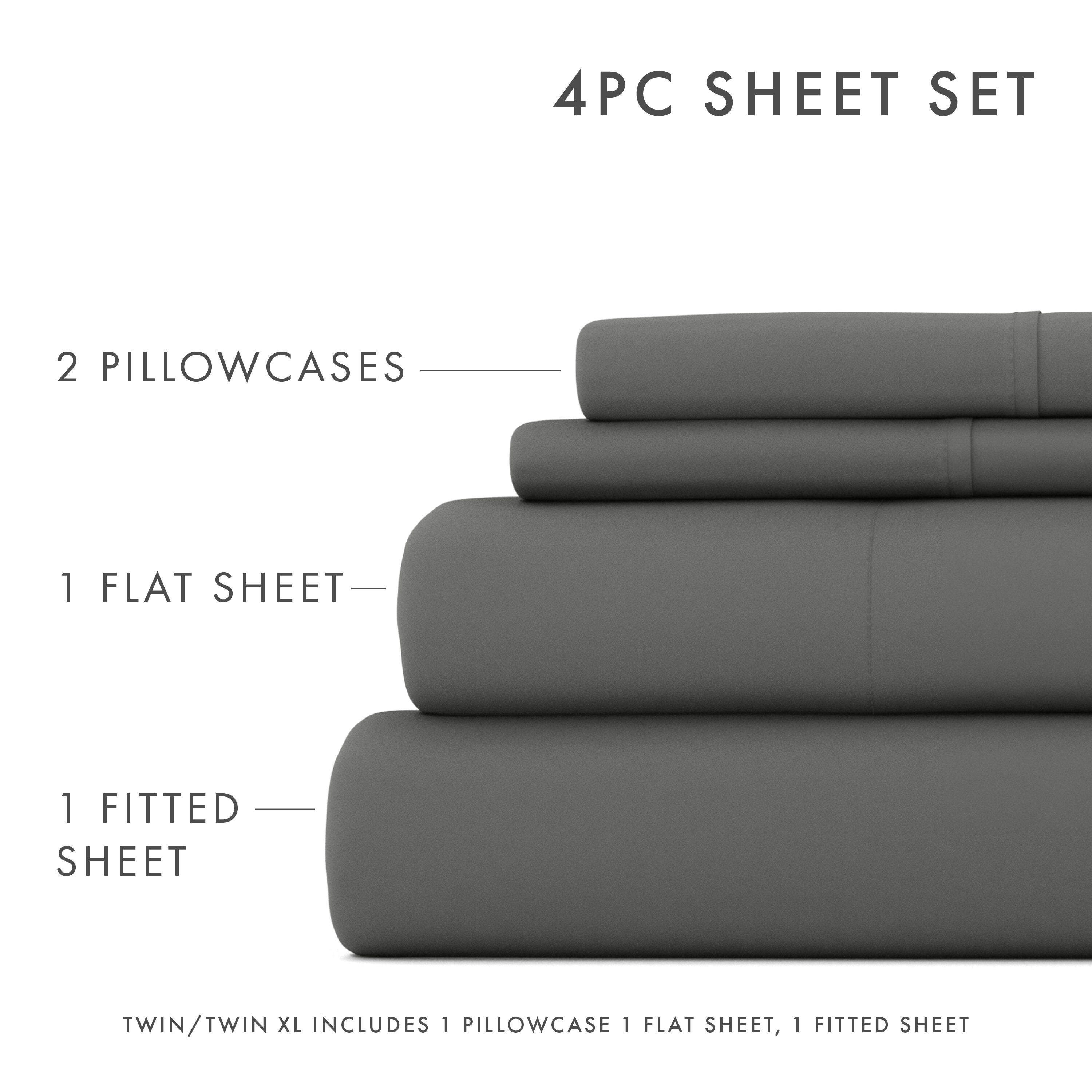 4 Piece Premium Ultra Soft Full Bed Sheet Set, Gray, large