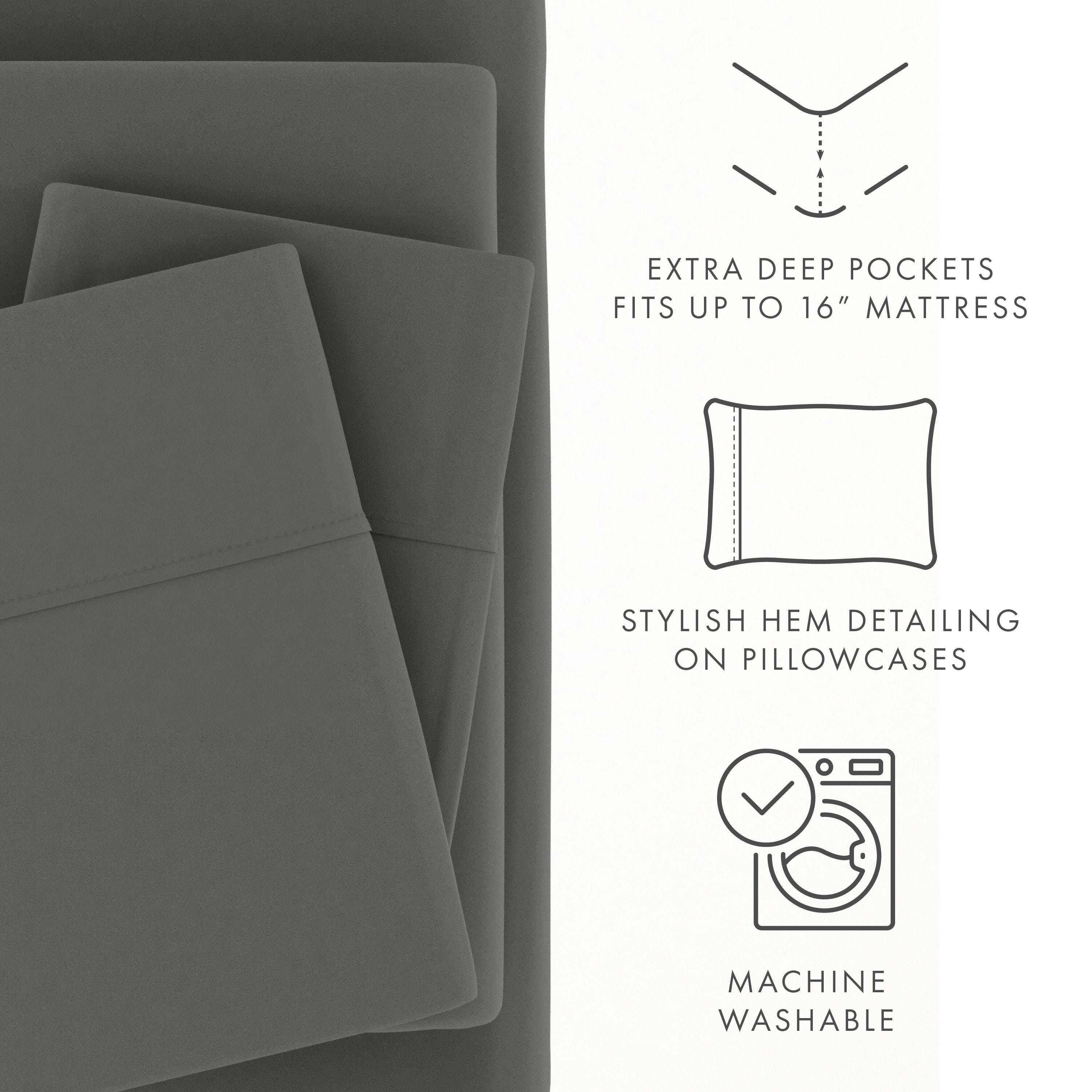 4 Piece Premium Ultra Soft Full Bed Sheet Set, Gray, large