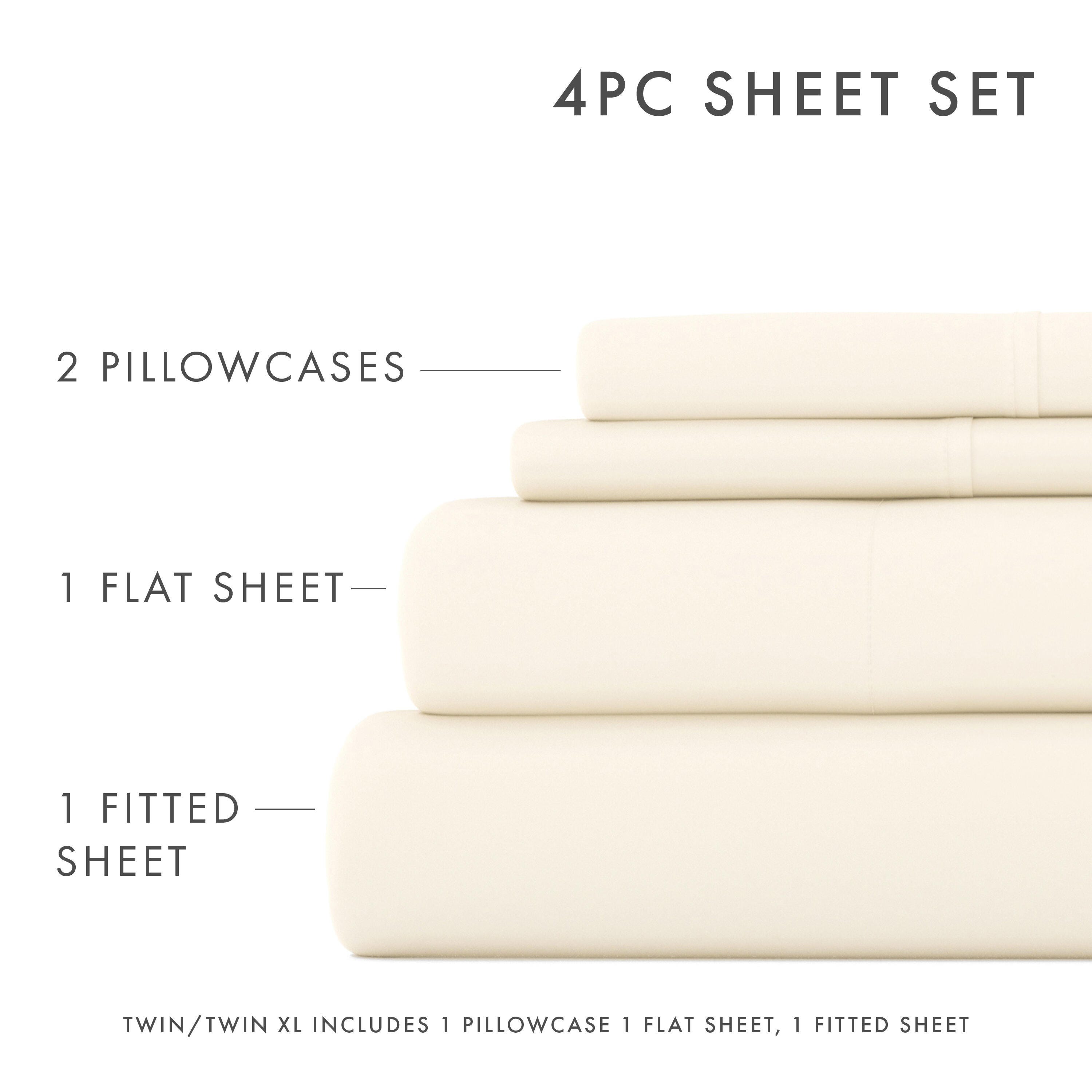 4 Piece Premium Ultra Soft Full Bed Sheet Set, Ivory, large
