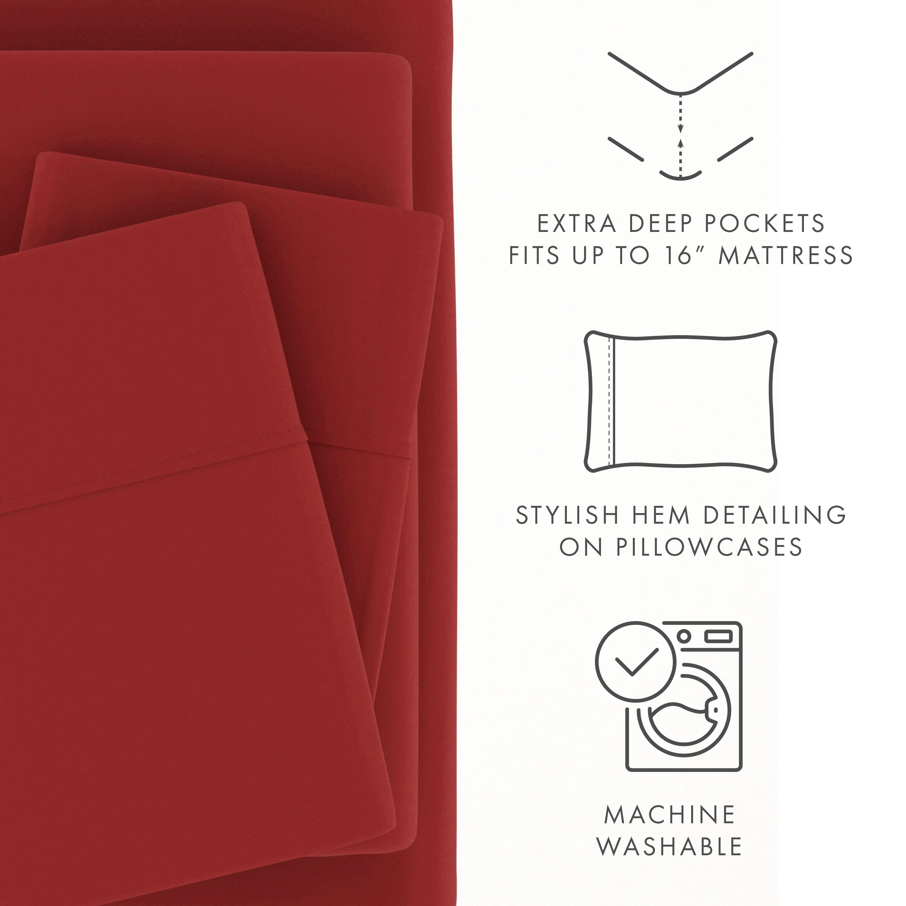 4 Piece Premium Ultra Soft King Bed Sheet Set, Burgundy, large