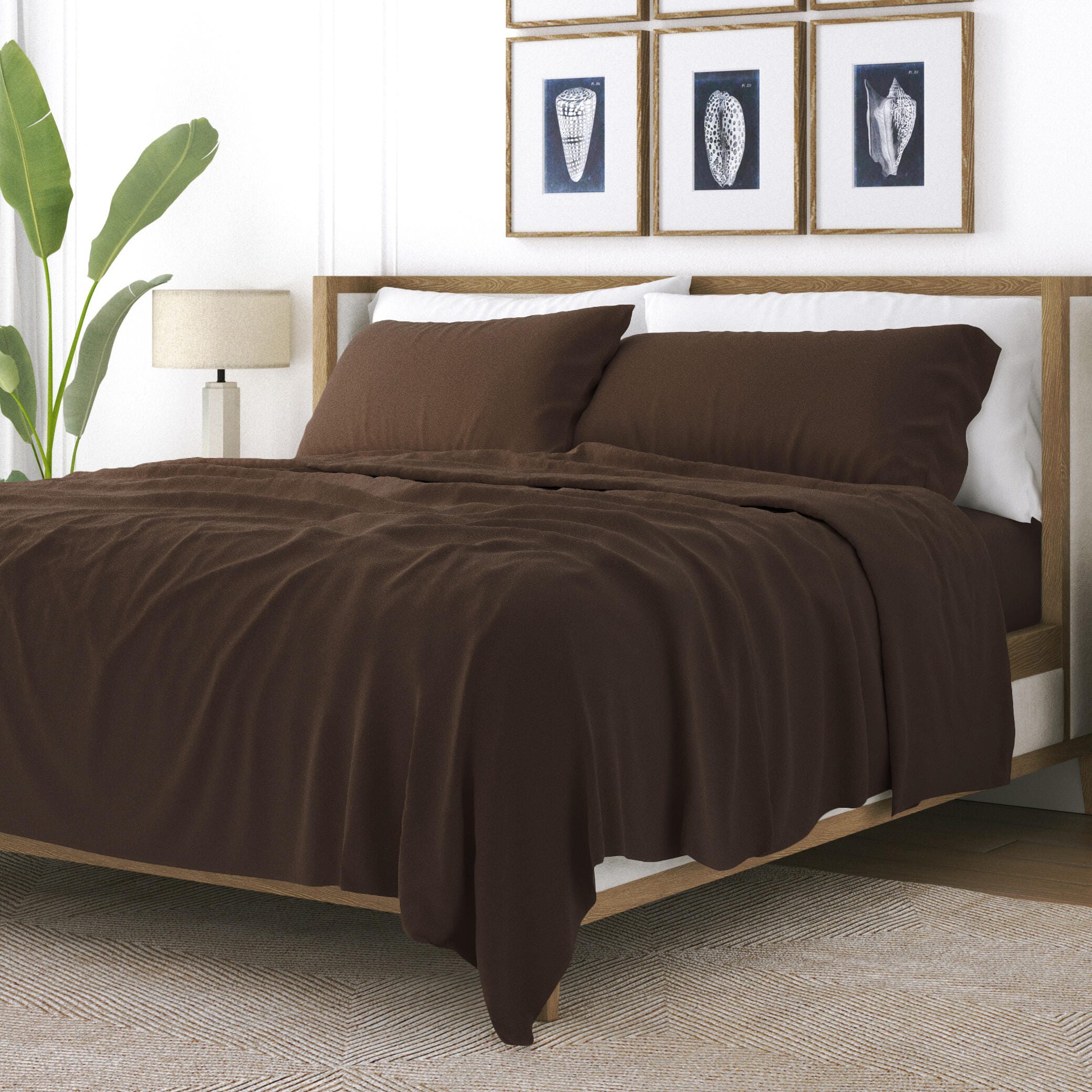 4 Piece Premium Ultra Soft King Bed Sheet Set, Chocolate, large