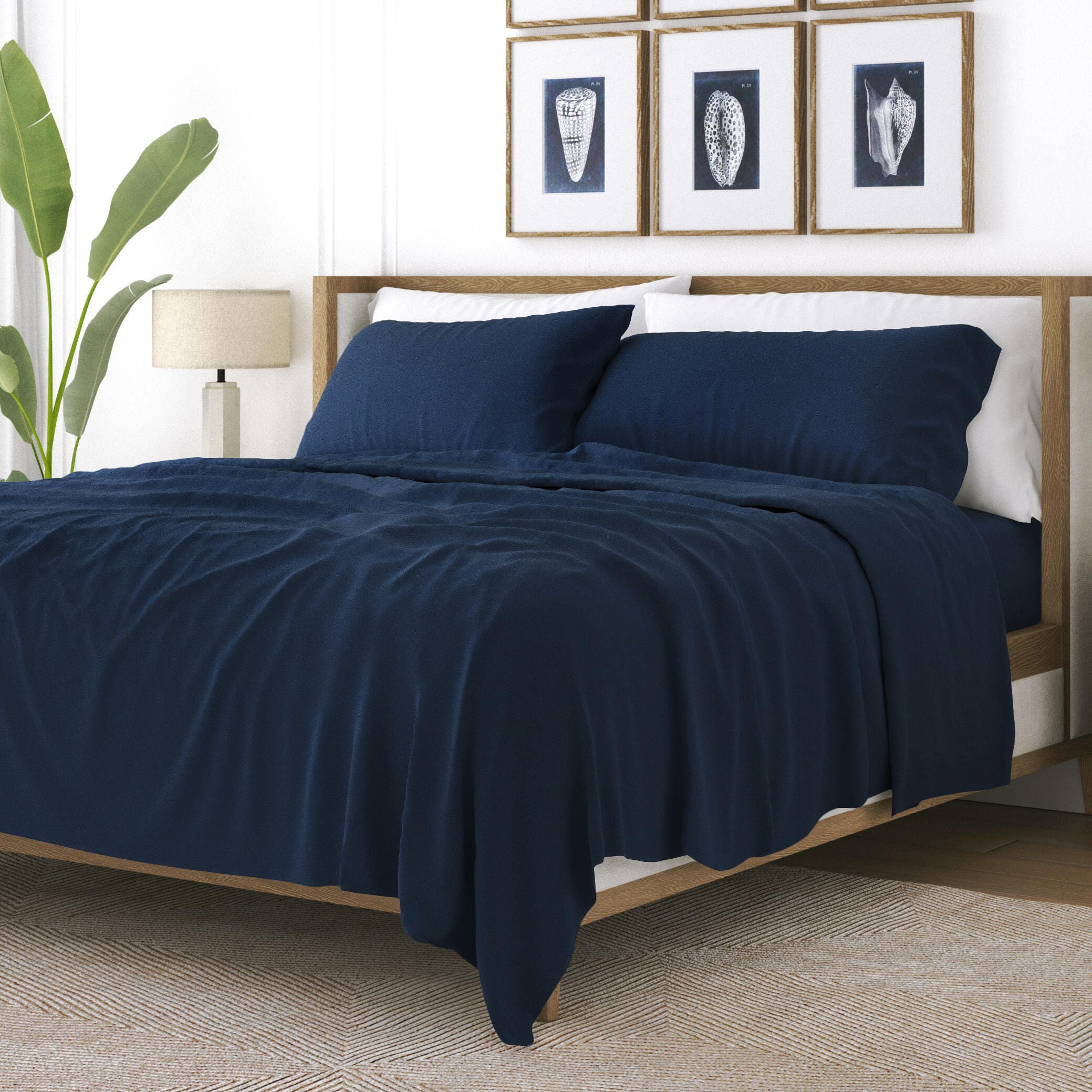 4 Piece Premium Ultra Soft King Bed Sheet Set, Navy, large