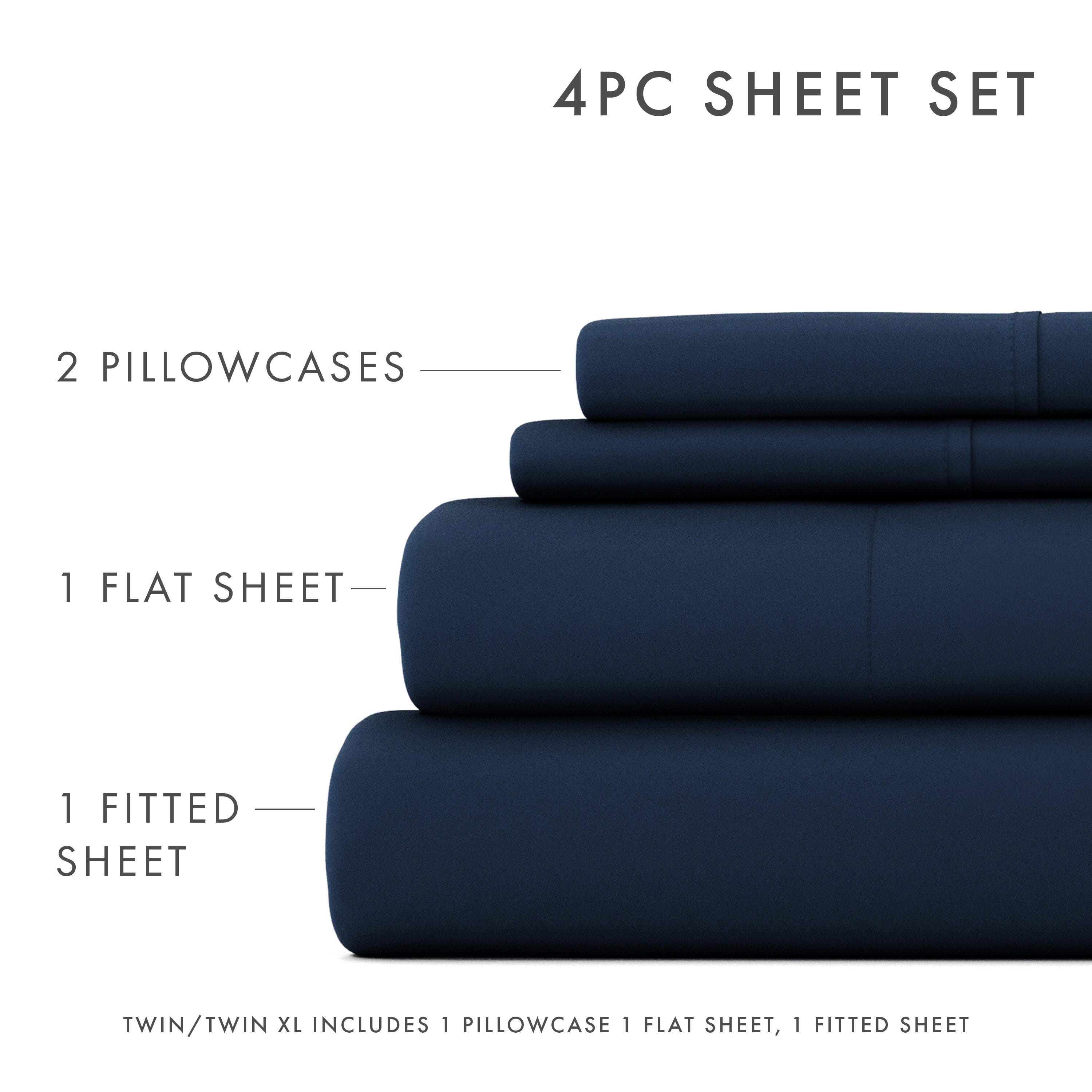 4 Piece Premium Ultra Soft King Bed Sheet Set, Navy, large