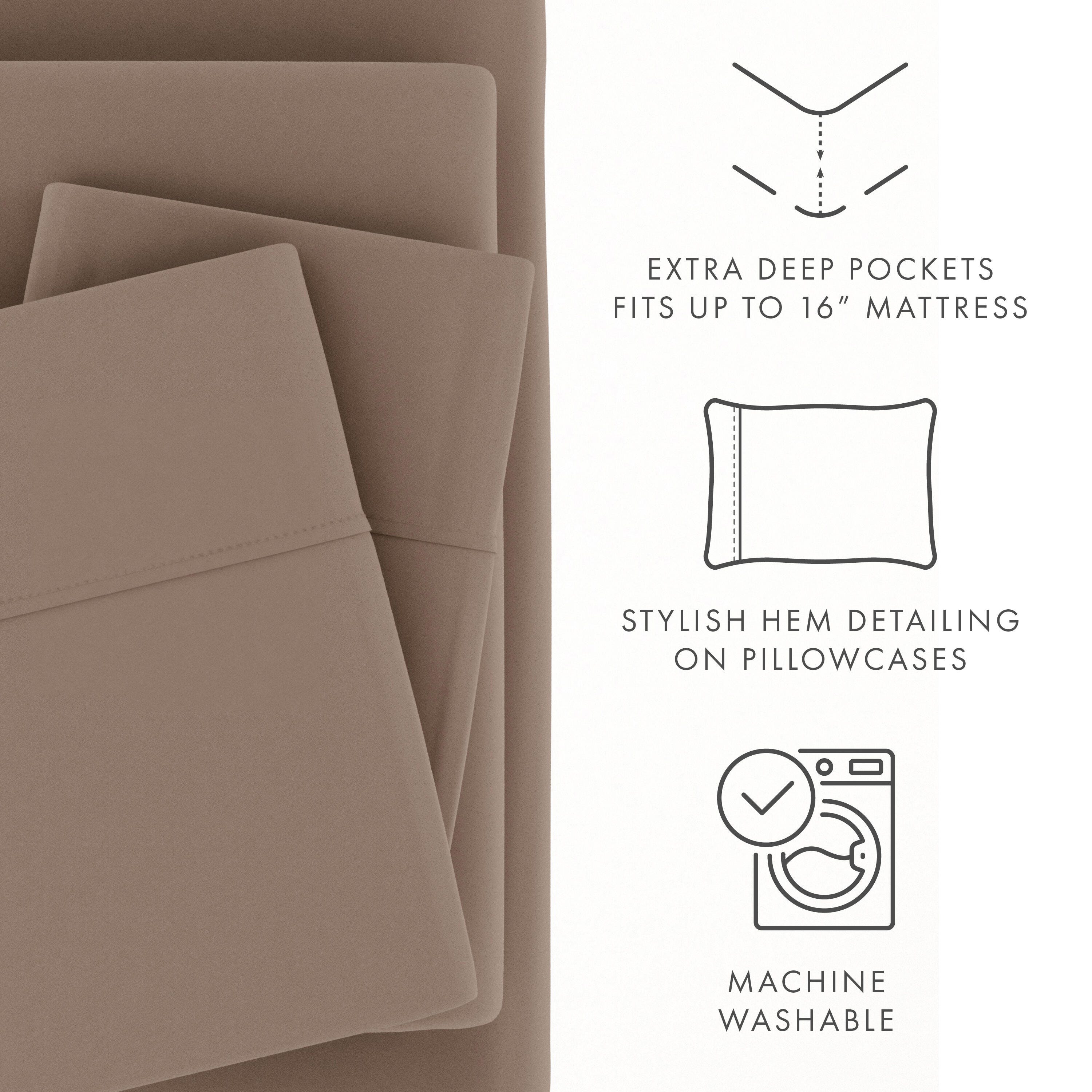 4 Piece Premium Ultra Soft King Bed Sheet Set, Taupe, large
