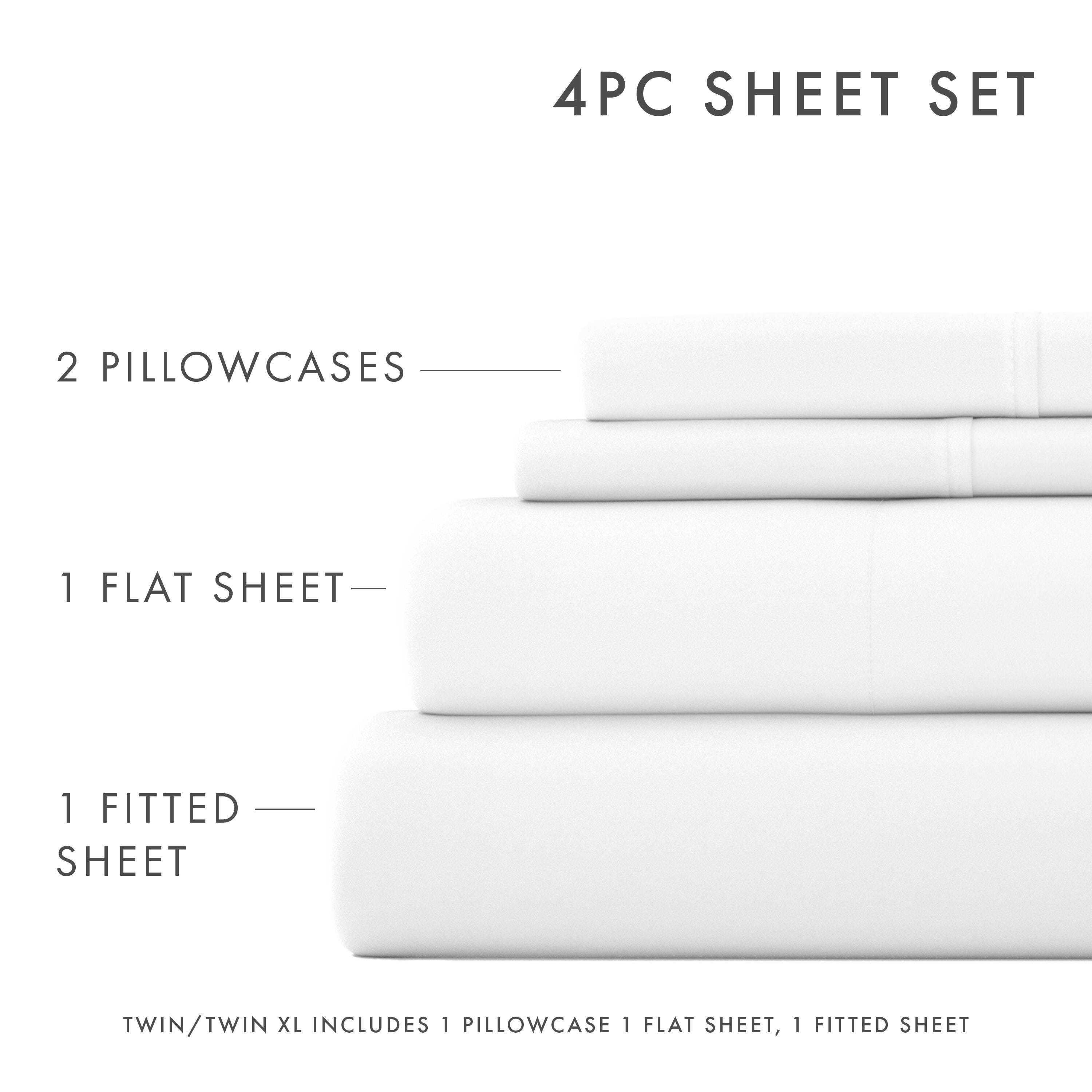 4 Piece Premium Ultra Soft King Bed Sheet Set, White, large
