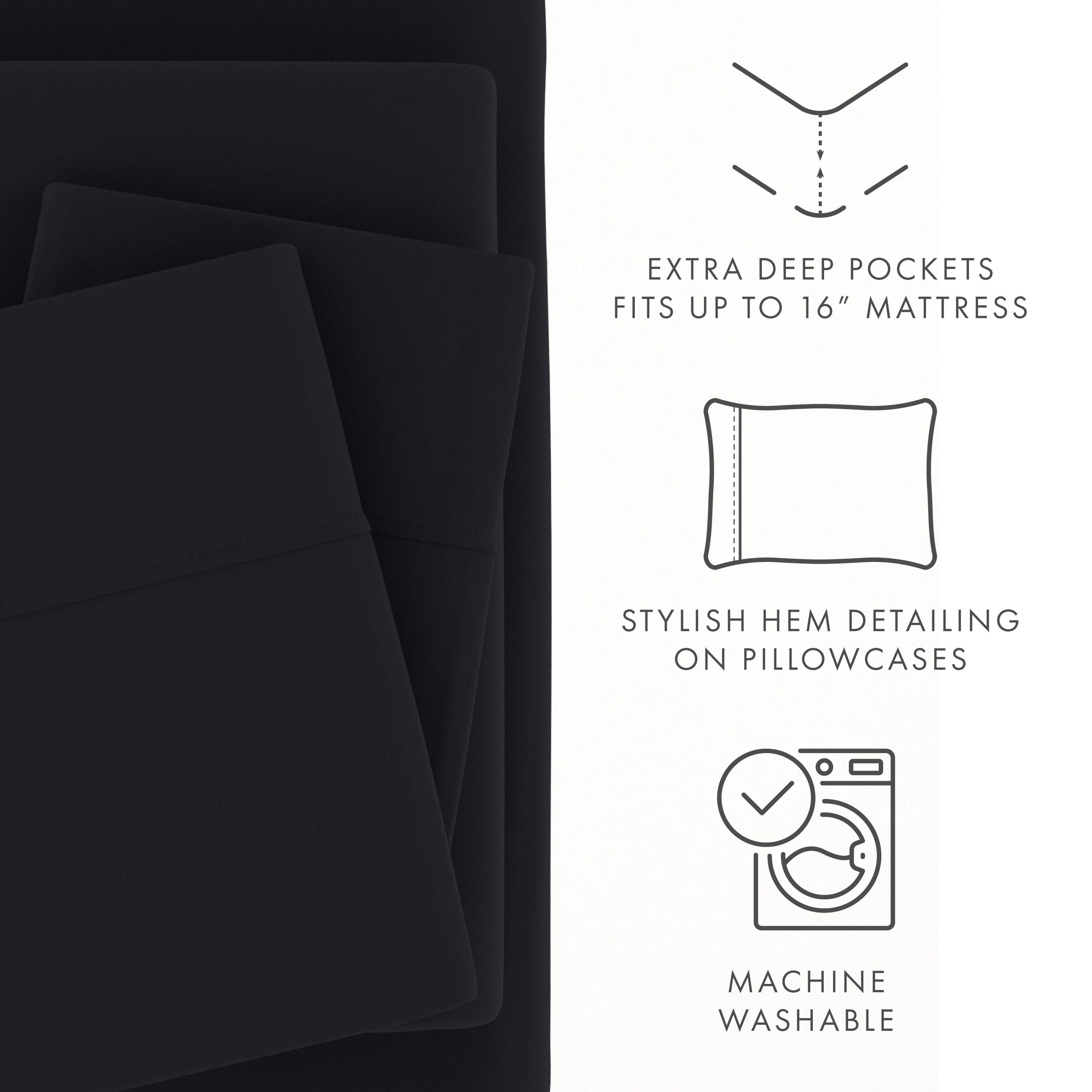 4 Piece Premium Ultra Soft Queen Bed Sheet Set, Black, large