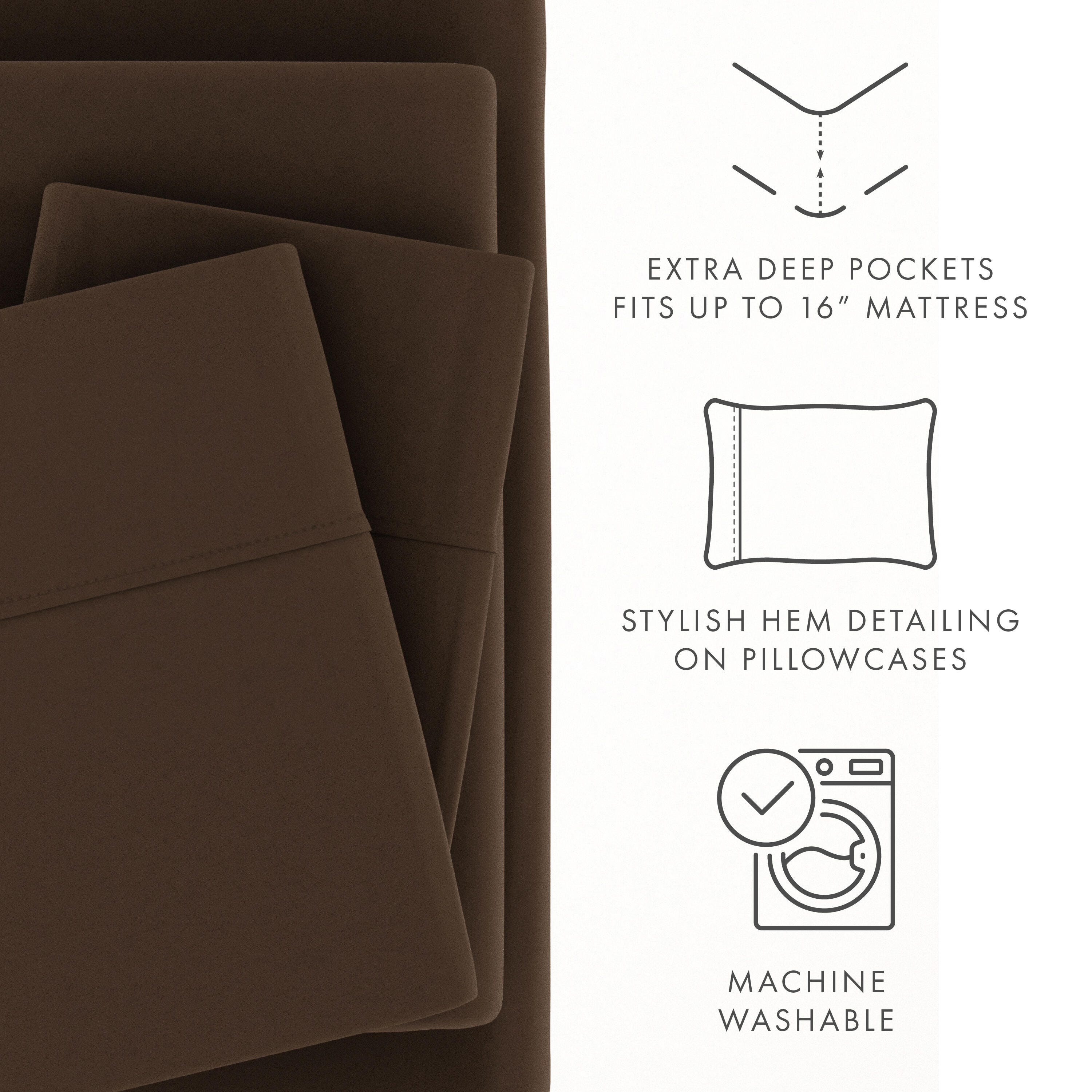 4 Piece Premium Ultra Soft Queen Bed Sheet Set, Chocolate, large