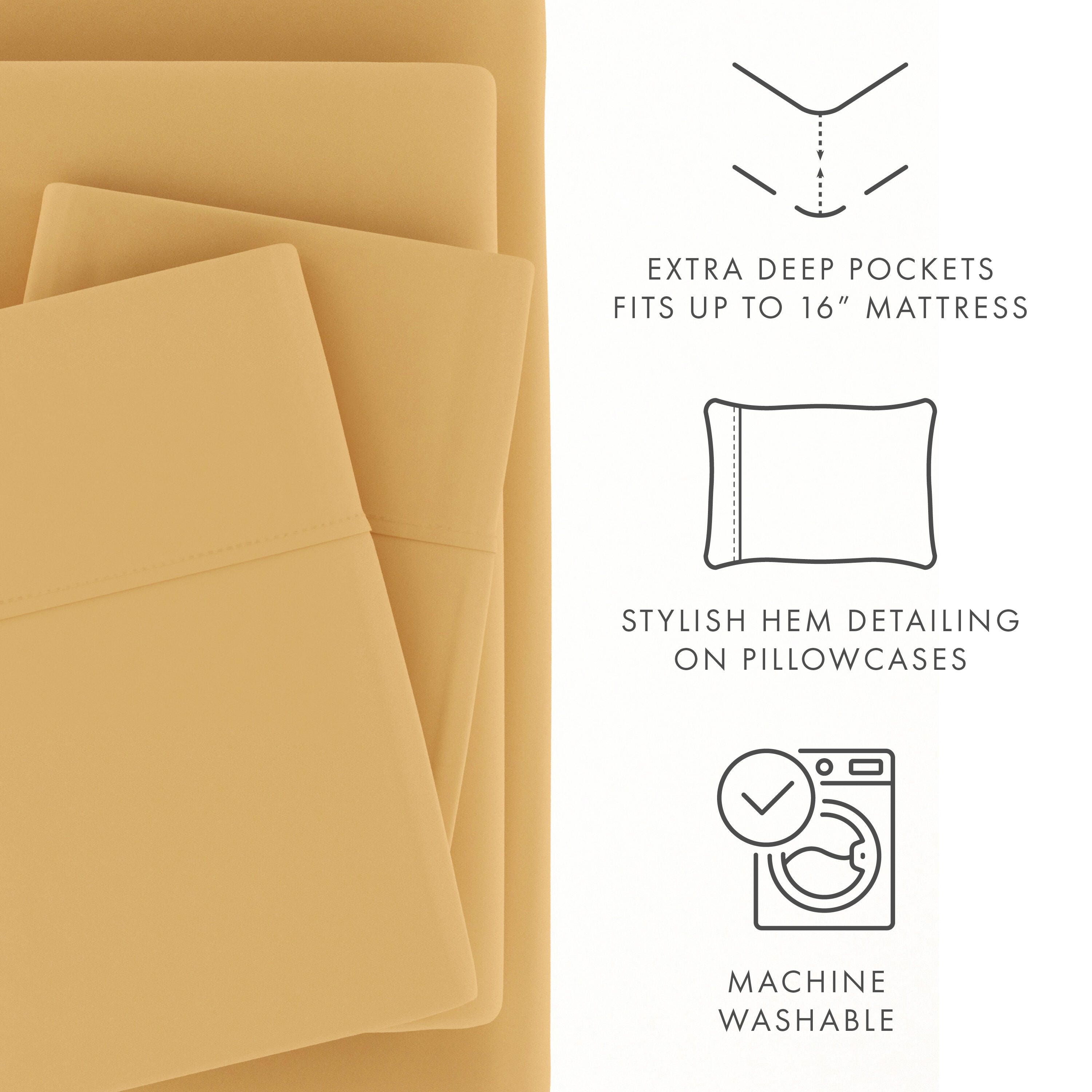 4 Piece Premium Ultra Soft Queen Bed Sheet Set, Gold, large