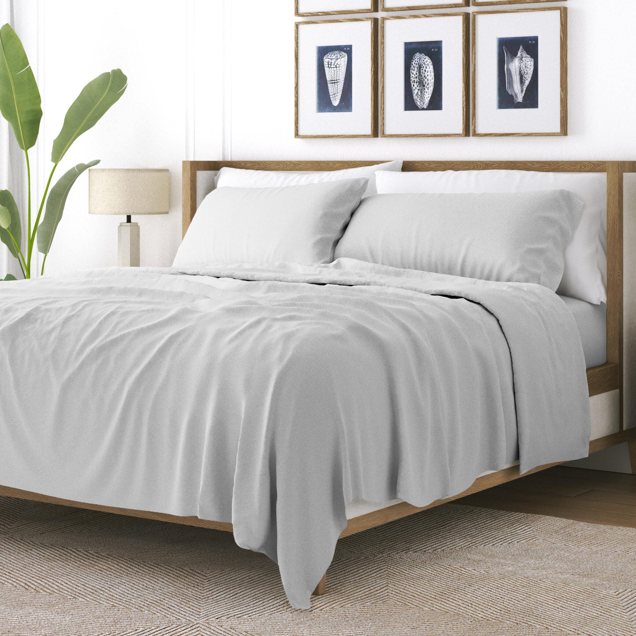 4 Piece Premium Ultra Soft Queen Bed Sheet Set, Light Gray, large