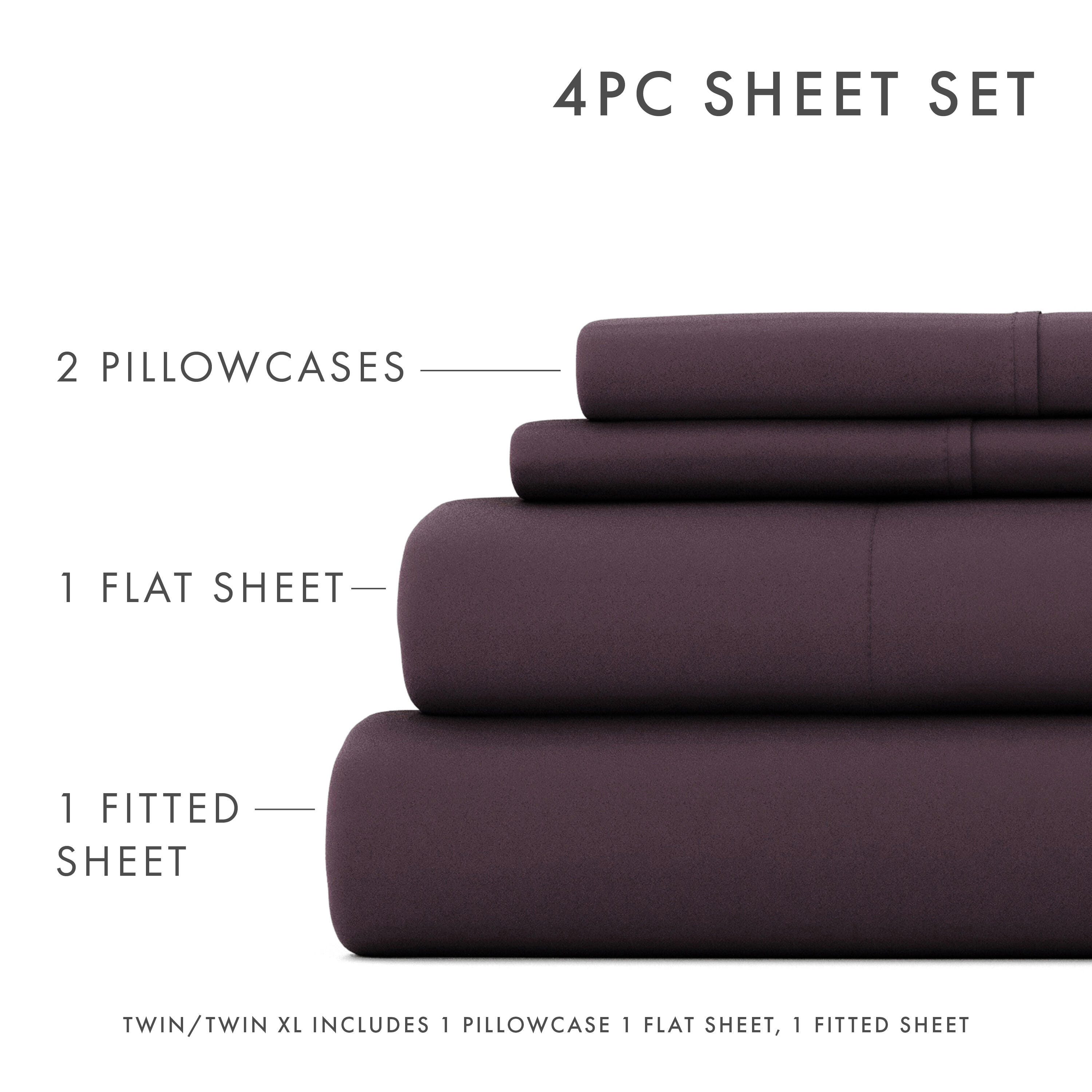 4 Piece Premium Ultra Soft Queen Bed Sheet Set, Purple, large