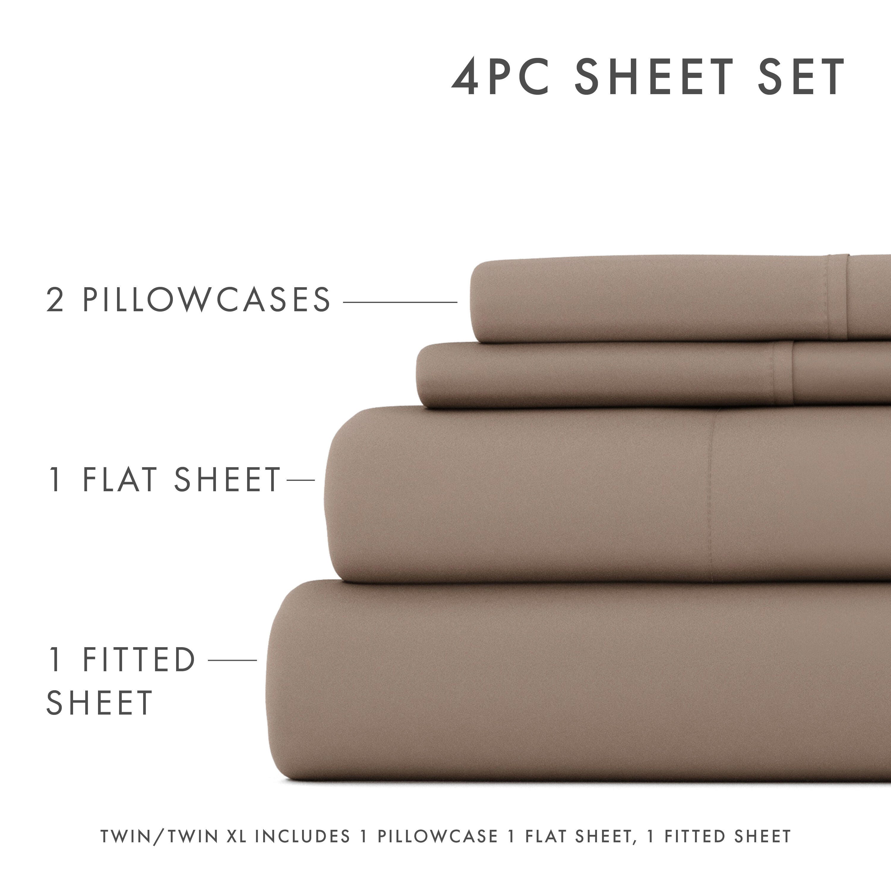 4 Piece Premium Ultra Soft Queen Bed Sheet Set, Taupe, large