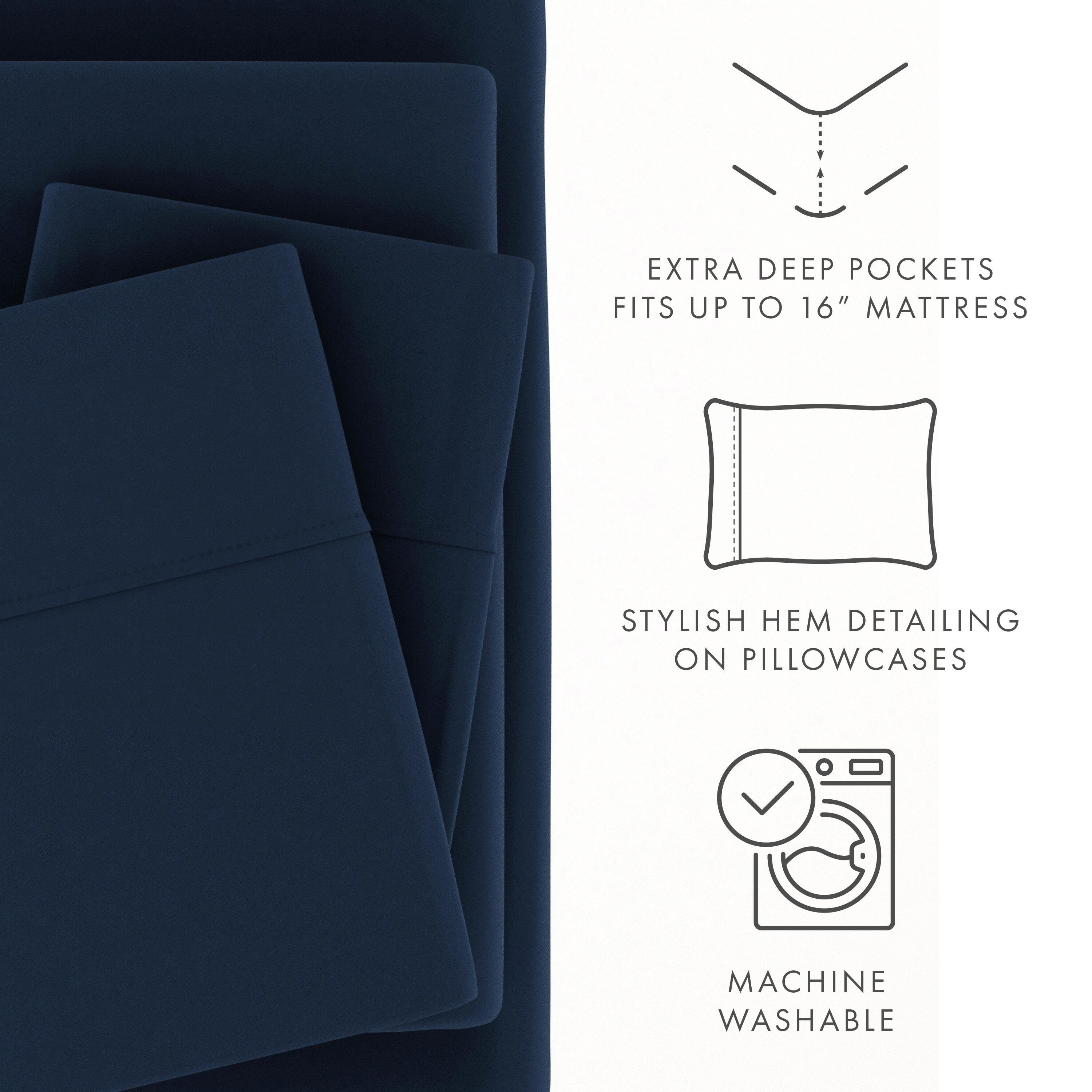 3 Piece Premium Ultra Soft Twin Sheet Set, Navy, large