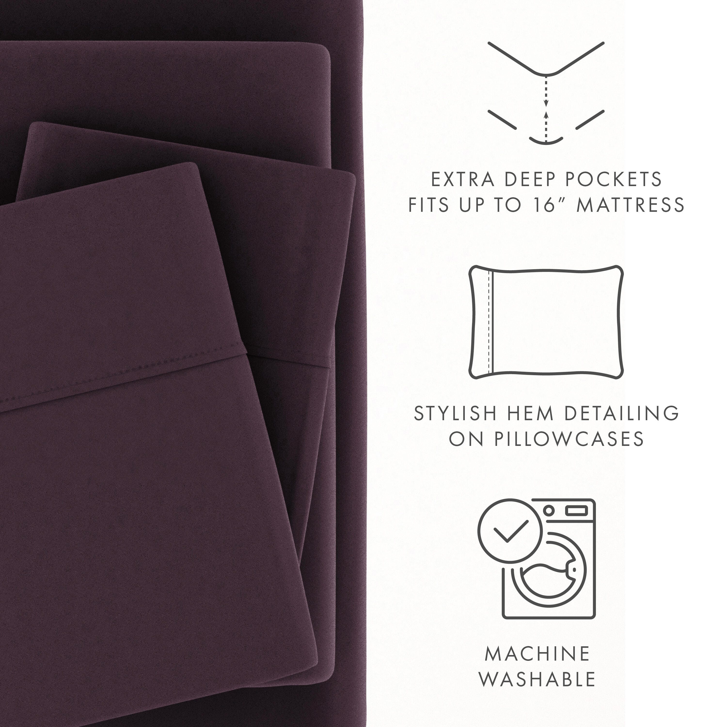 3 Piece Premium Ultra Soft Twin Sheet Set, Purple, large