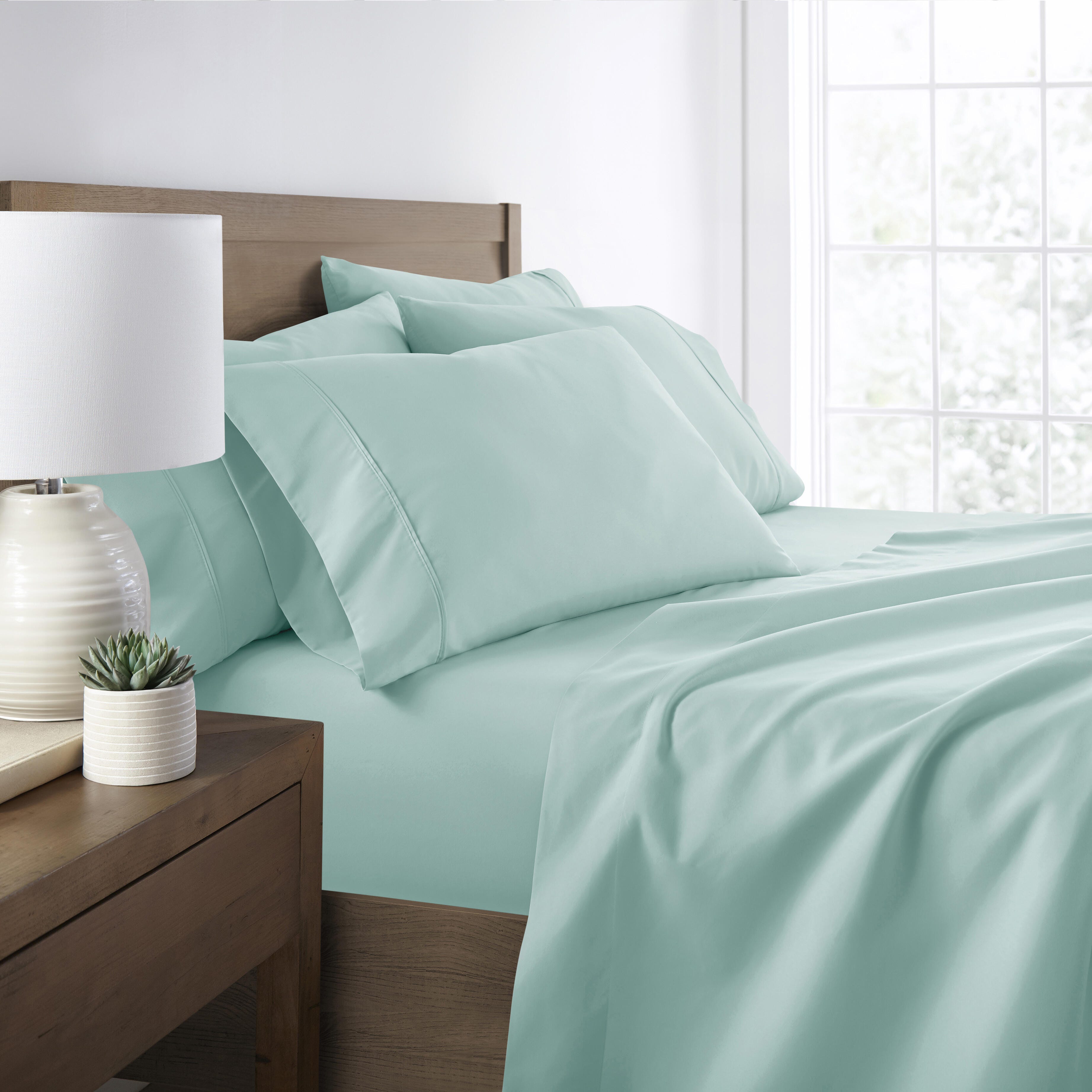6 Piece Luxury Ultra Soft California King Bed Sheet Set, Aqua, large
