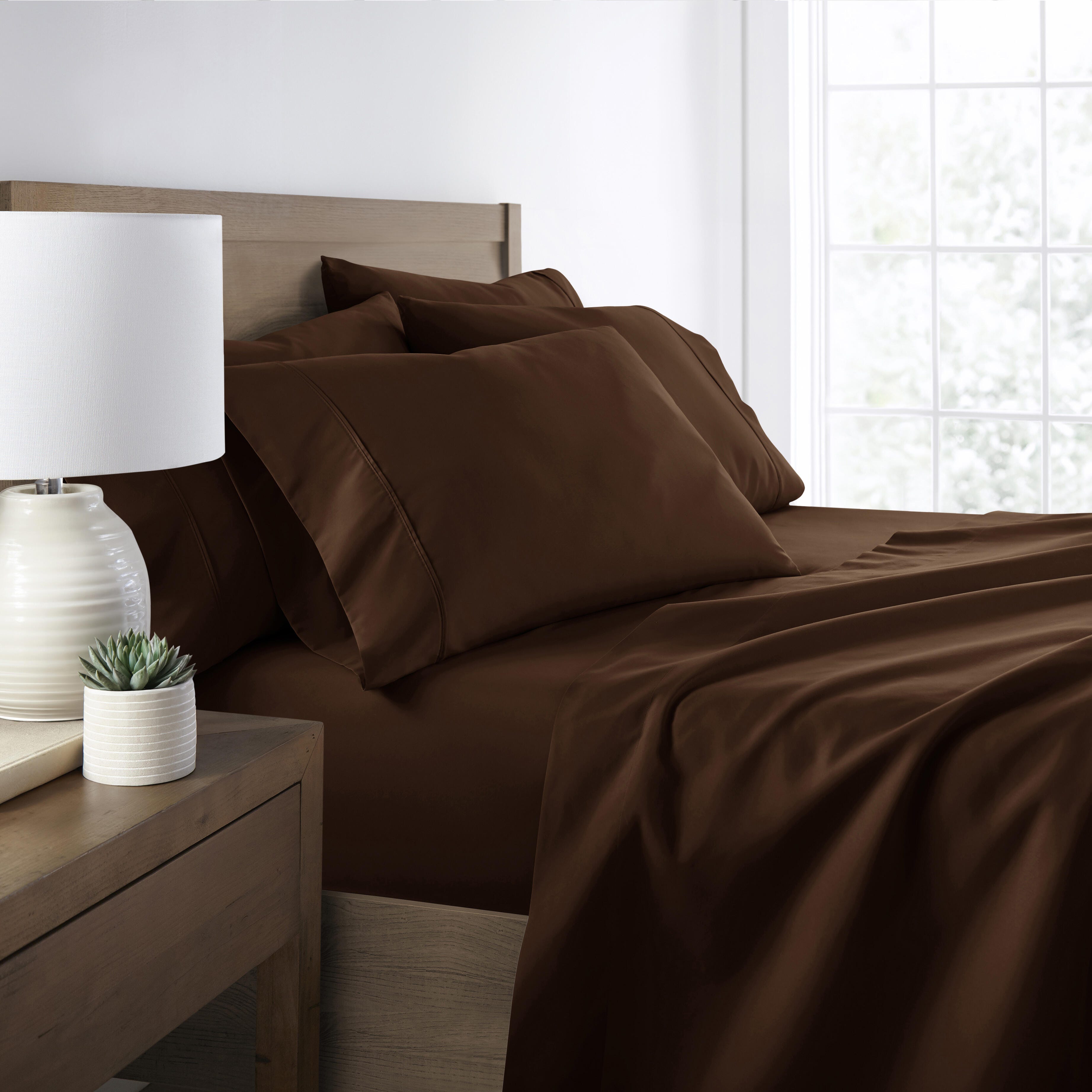6 Piece Luxury Ultra Soft California King Bed Sheet Set, Chocolate, large