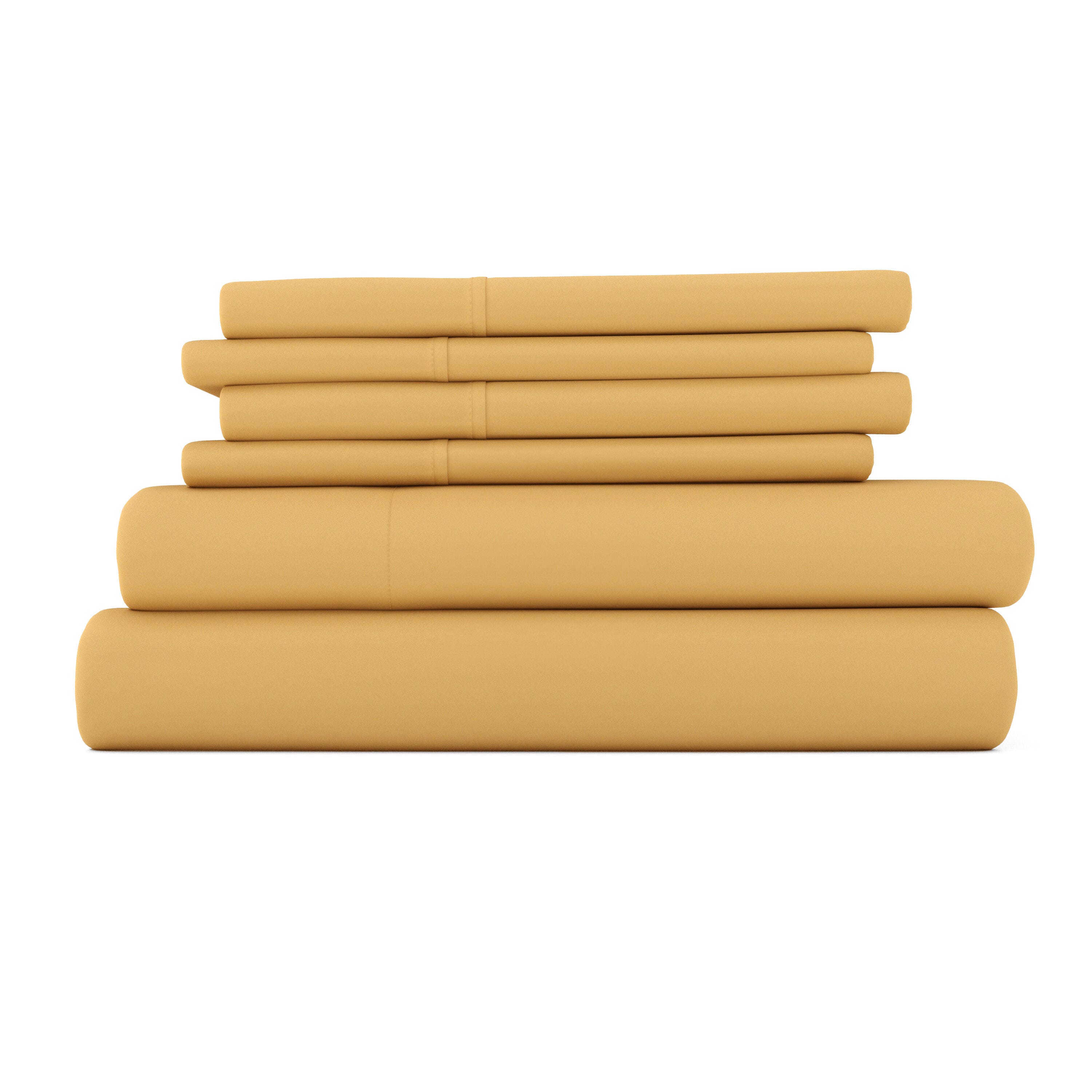 6 Piece Luxury Ultra Soft California King Bed Sheet Set, Gold, rollover