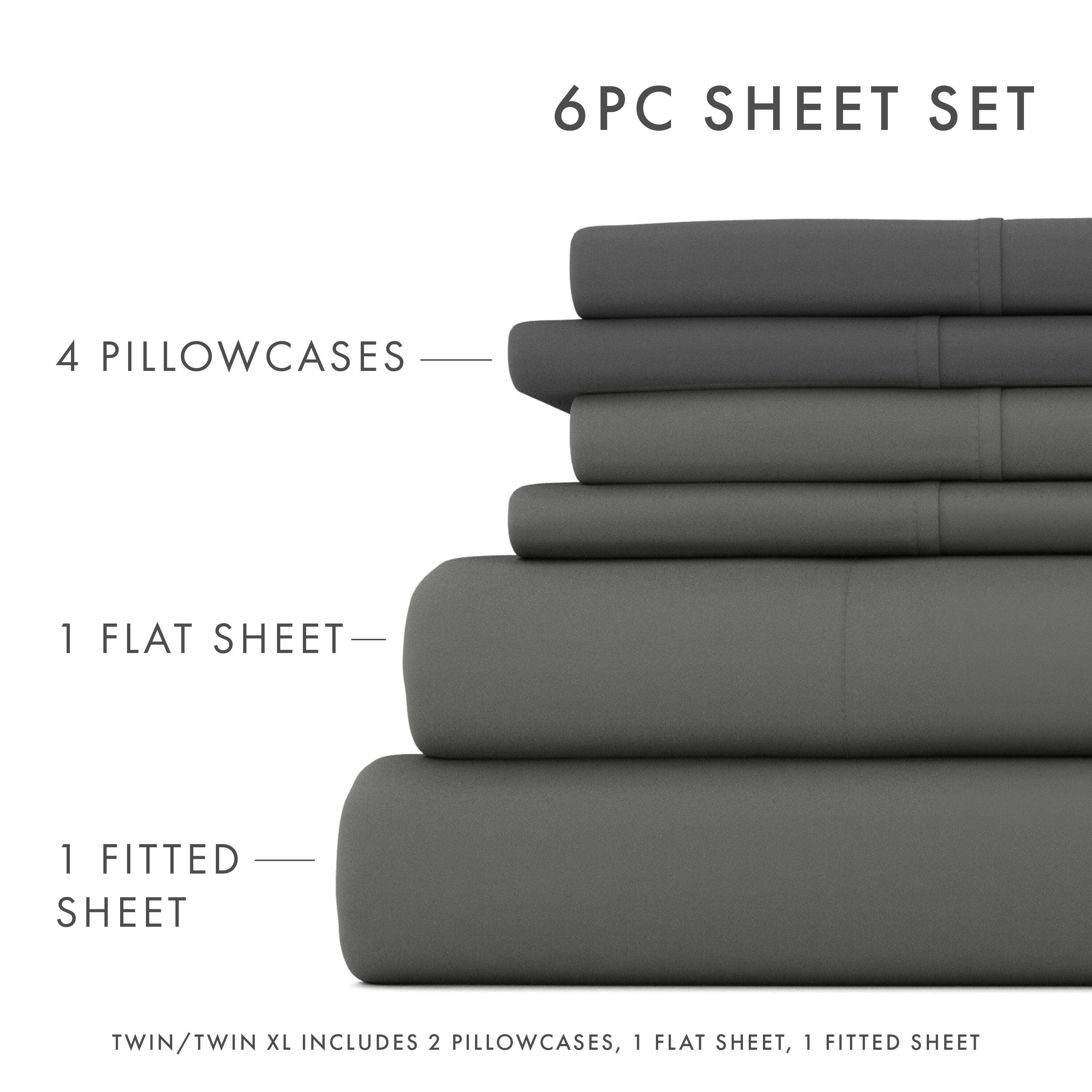 6 Piece Luxury Ultra Soft California King Bed Sheet Set, Gray, large