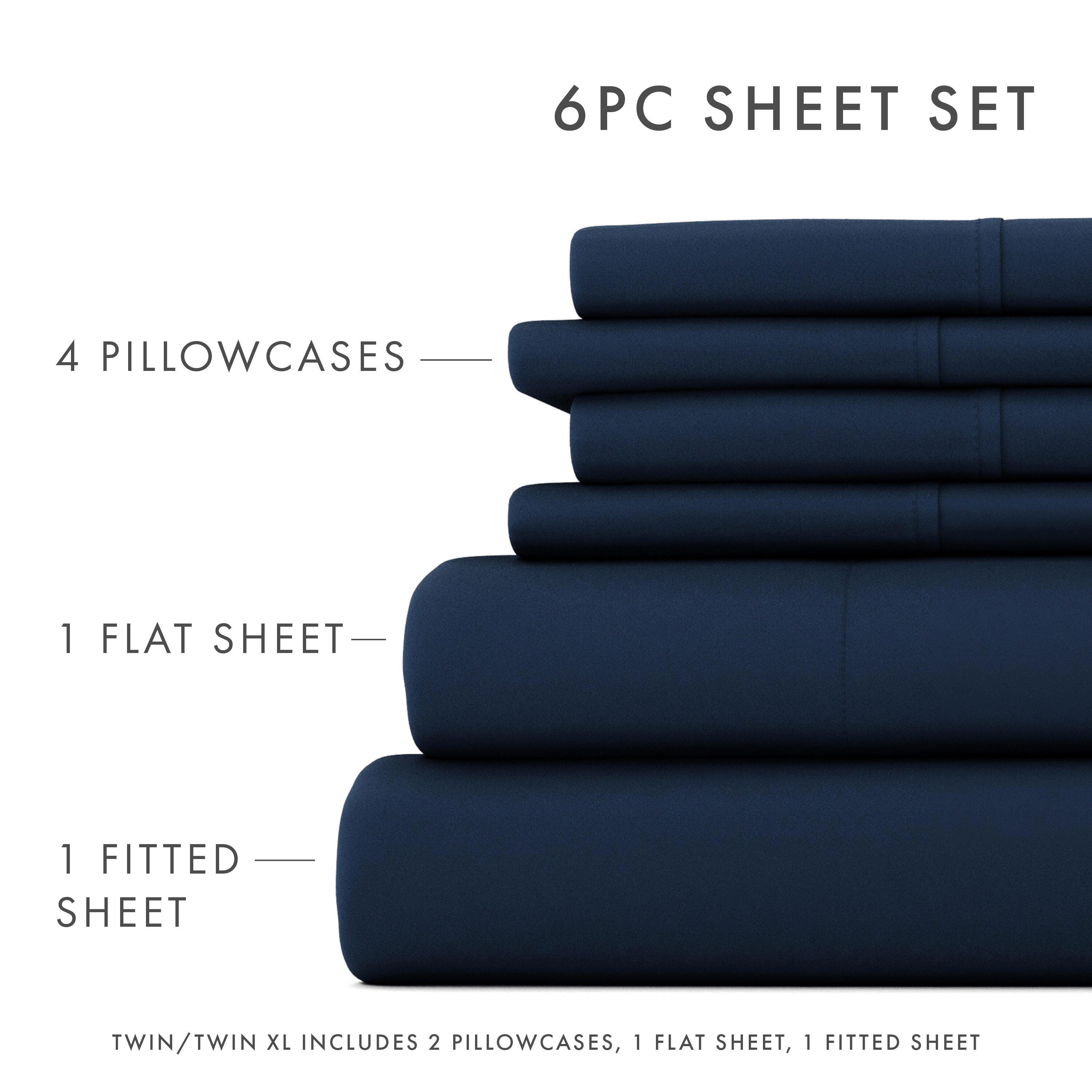 6 Piece Luxury Ultra Soft California King Bed Sheet Set, Navy, large