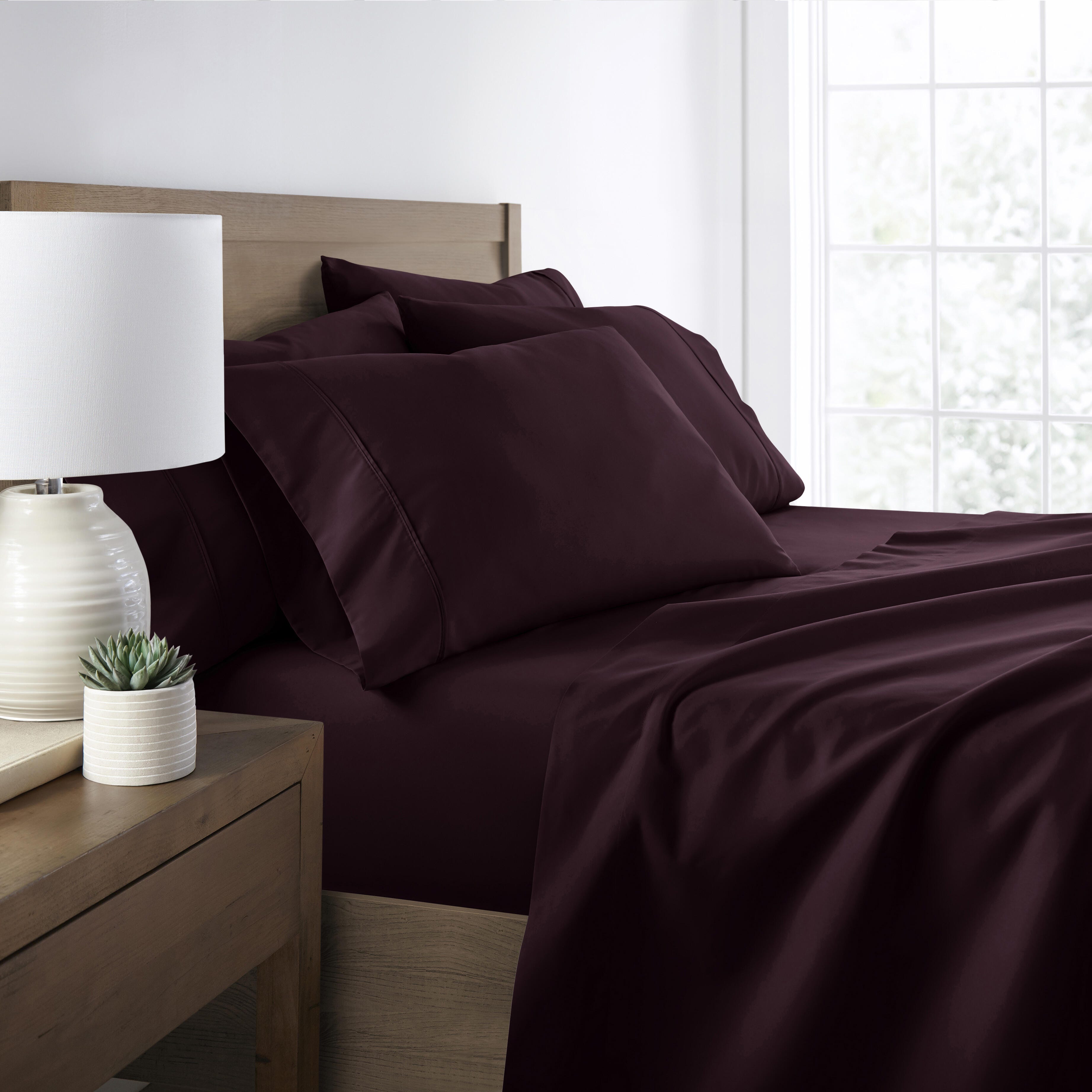 6 Piece Luxury Ultra Soft California King Bed Sheet Set, Purple, large