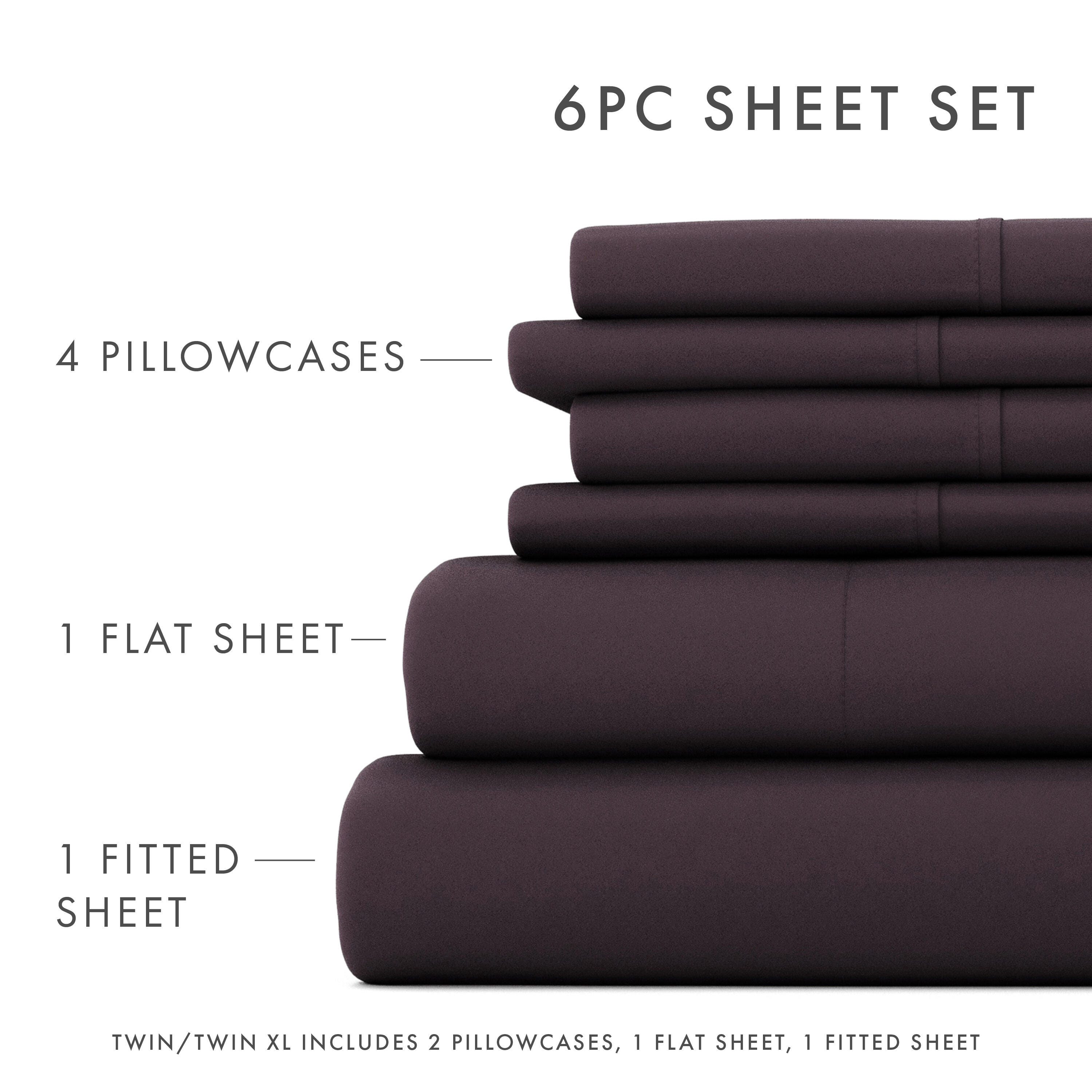 6 Piece Luxury Ultra Soft California King Bed Sheet Set, Purple, large