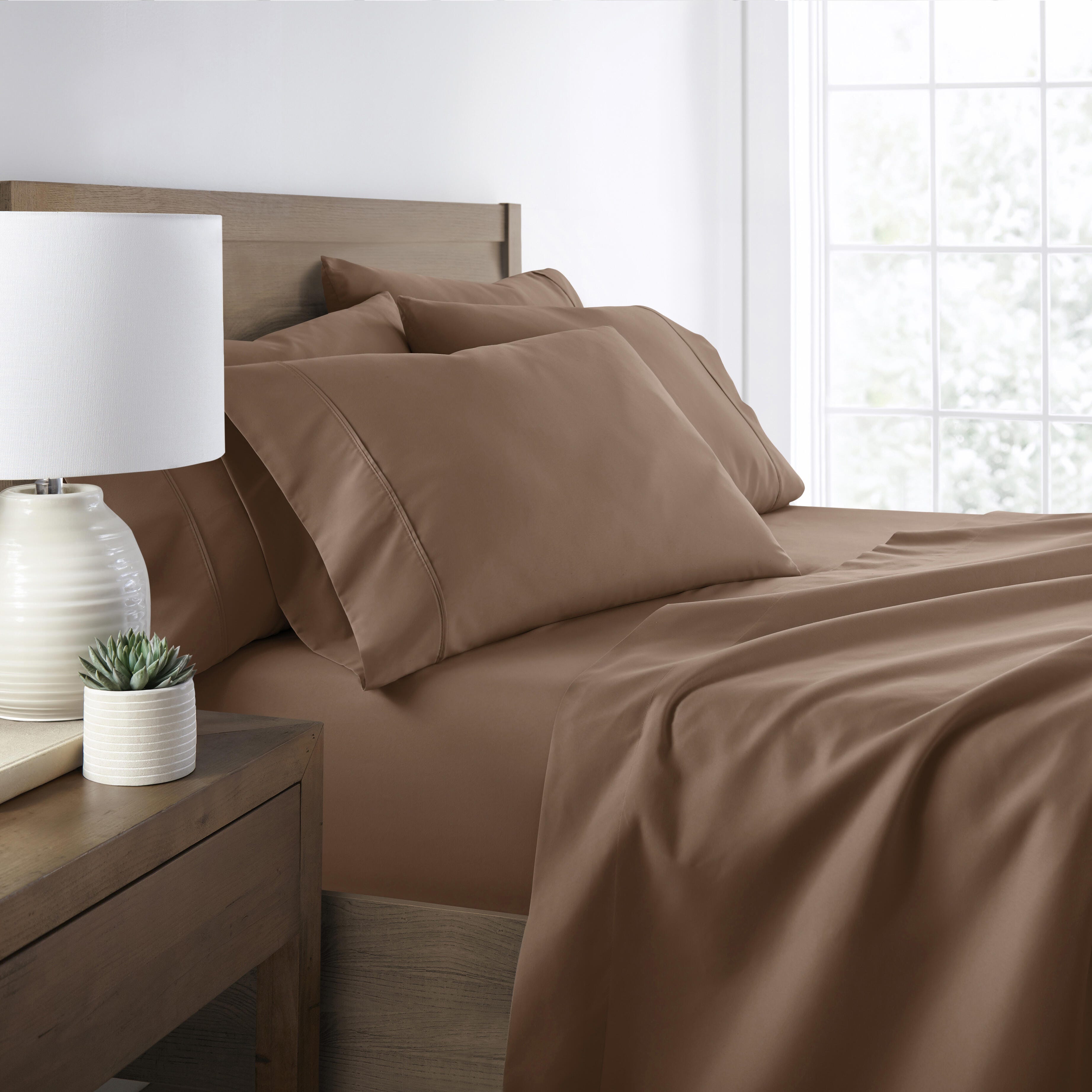 6 Piece Luxury Ultra Soft California King Bed Sheet Set, Taupe, large