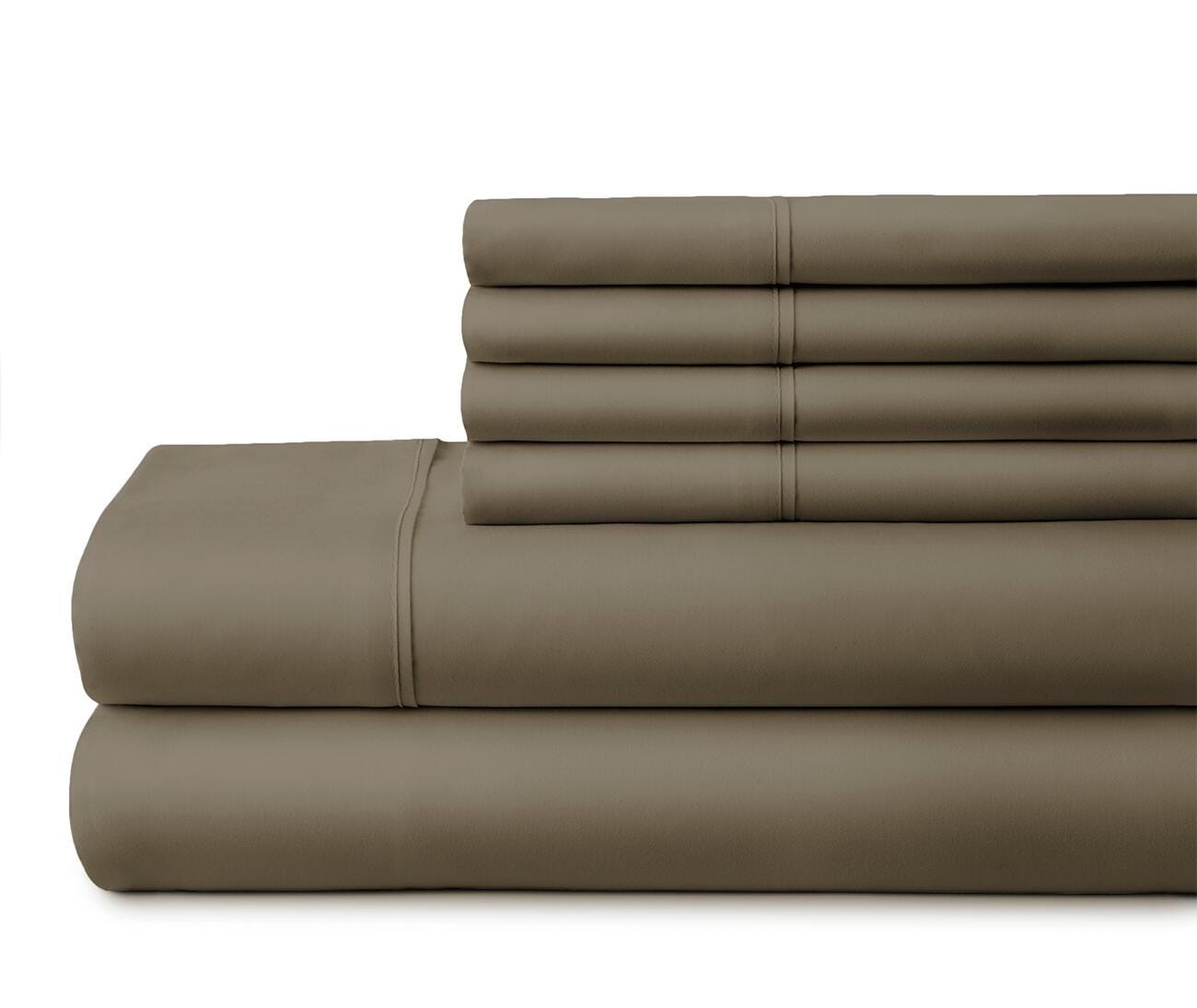 6 Piece Luxury Ultra Soft California King Bed Sheet Set, Taupe, large