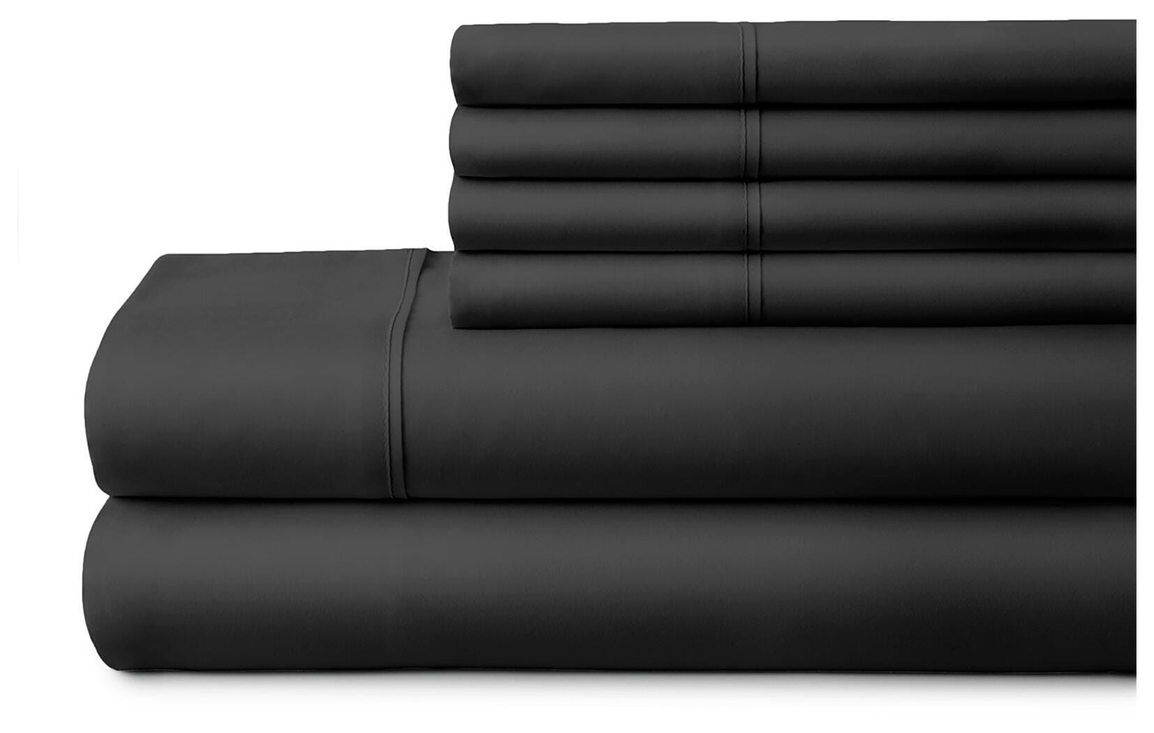6 Piece Luxury Ultra Soft Full Bed Sheet Set, Black, large