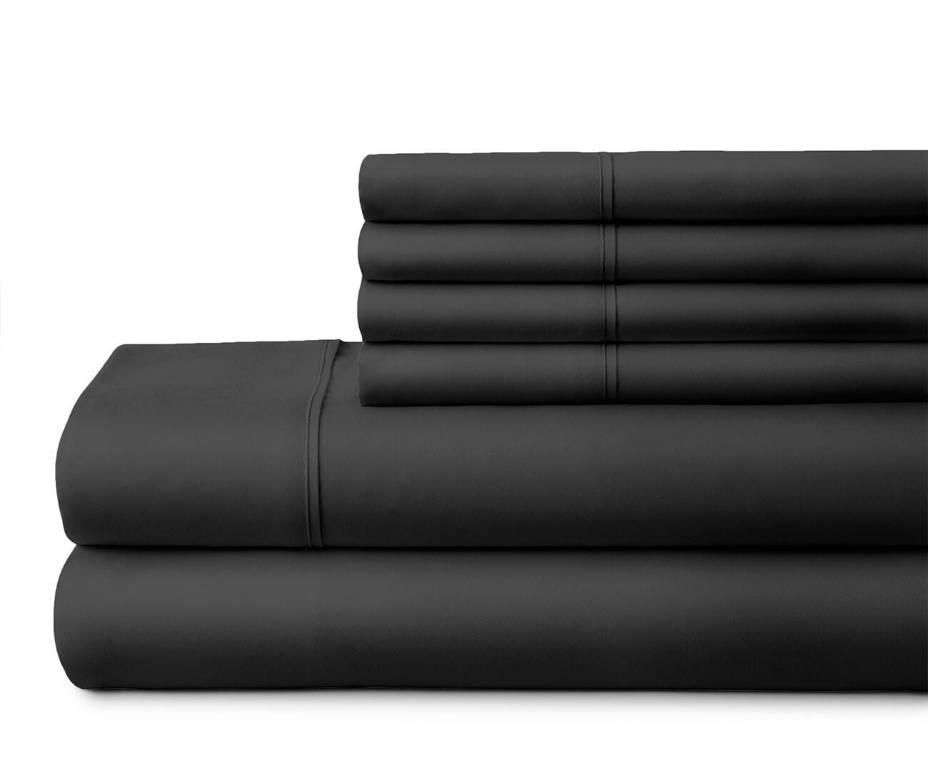 6 Piece Luxury Ultra Soft Full Bed Sheet Set, Black, large