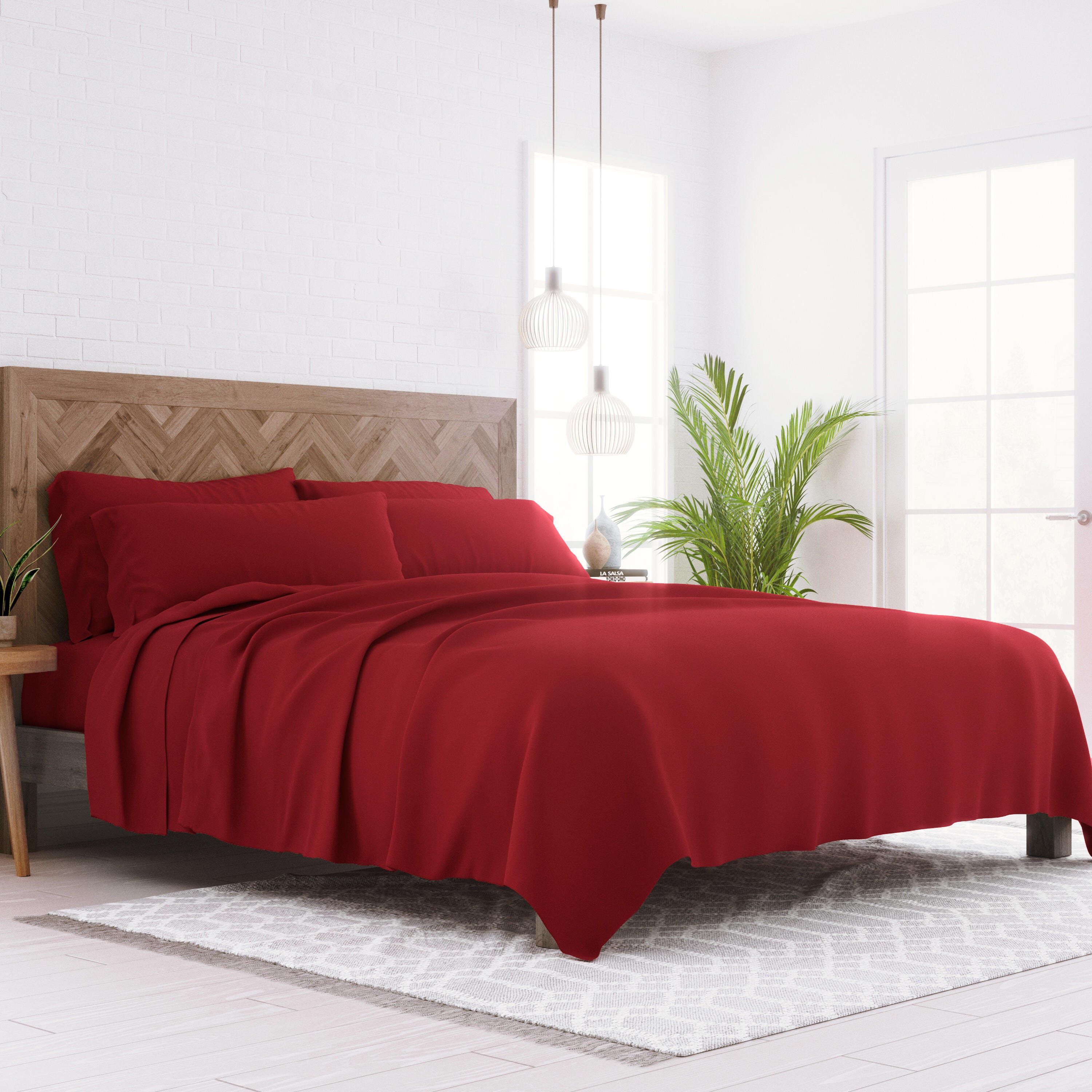 6 Piece Luxury Ultra Soft Full Bed Sheet Set, Burgundy, large