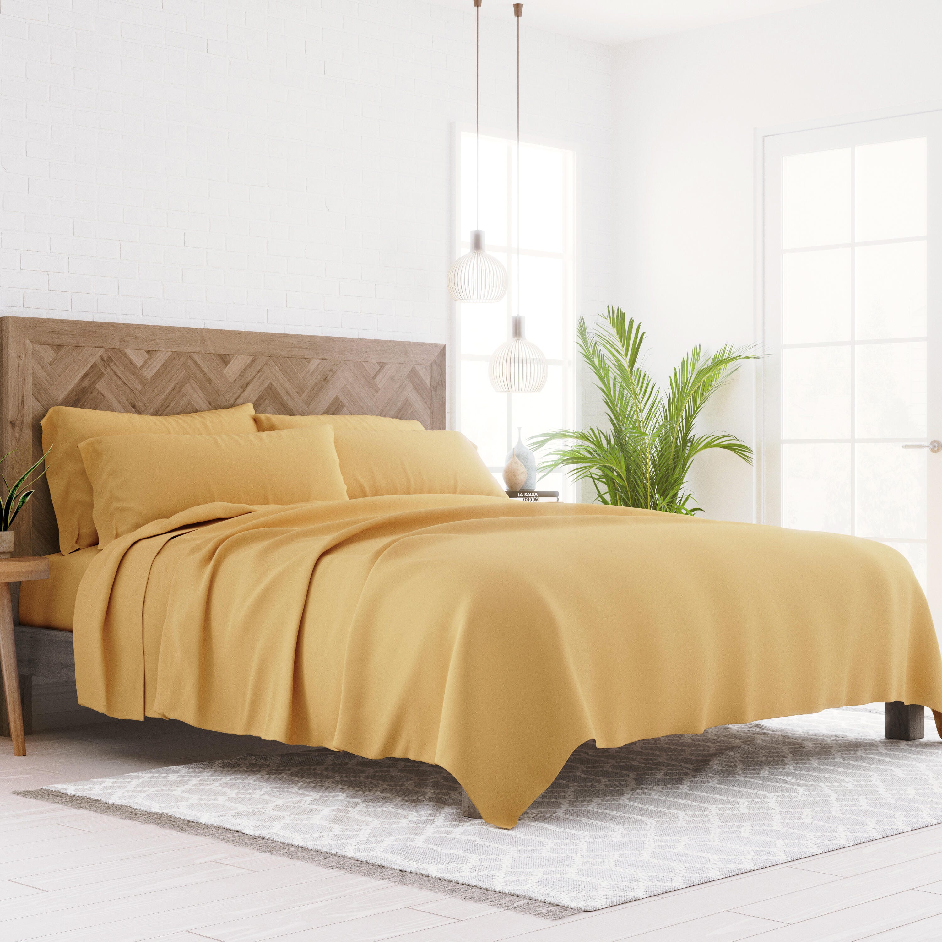 6 Piece Luxury Ultra Soft Full Bed Sheet Set, Gold, large