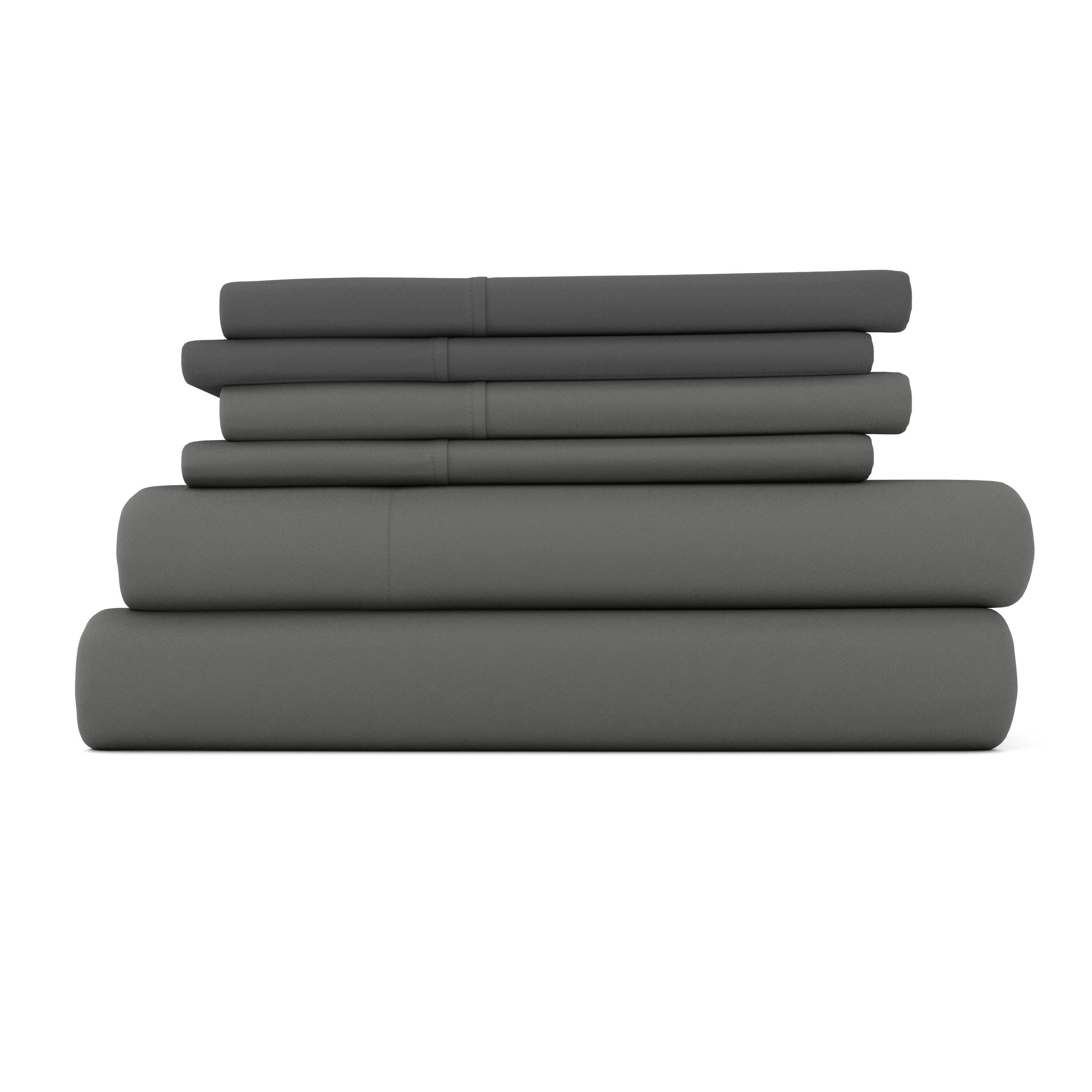 6 Piece Luxury Ultra Soft Full Bed Sheet Set, Gray, large