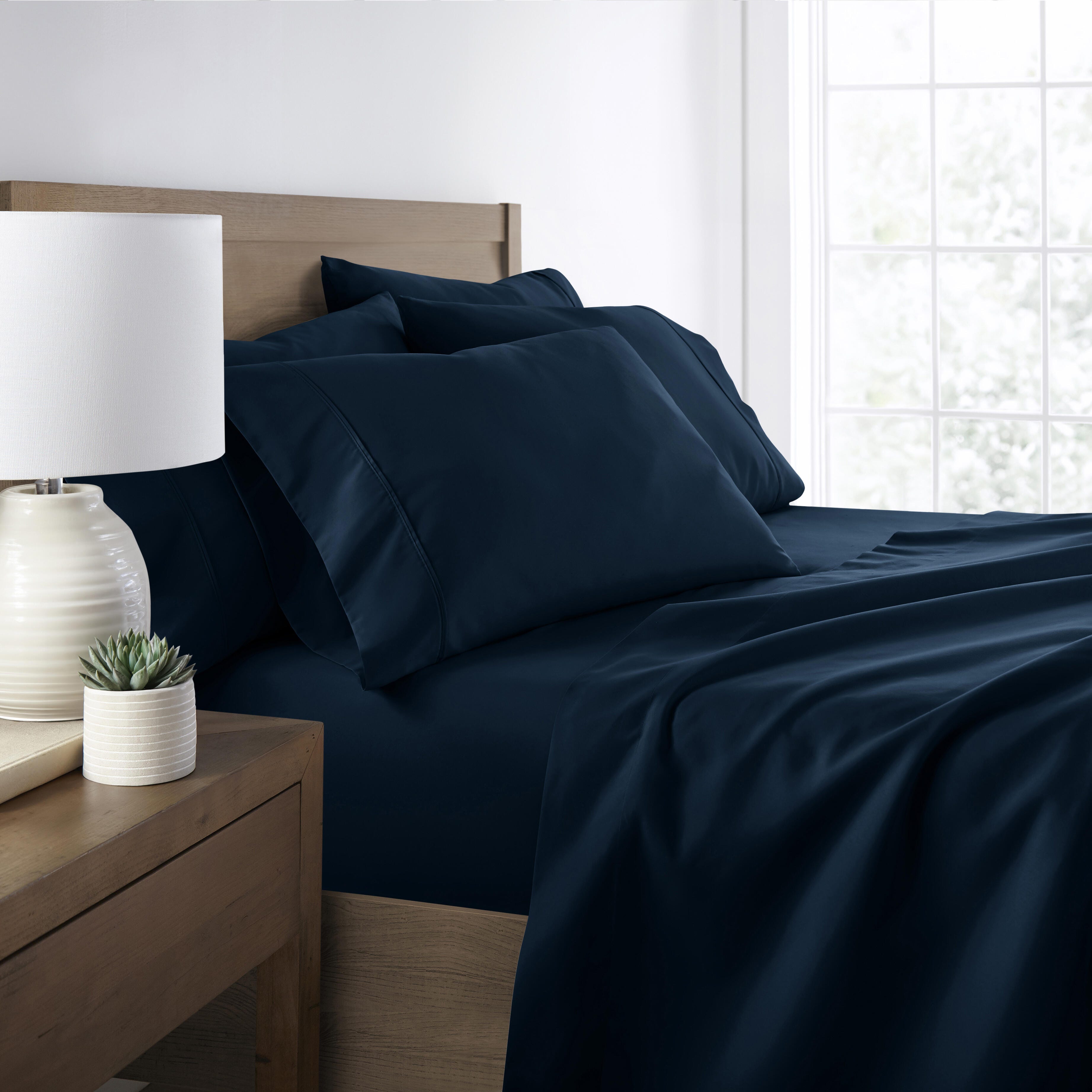 6 Piece Luxury Ultra Soft Full Bed Sheet Set, Navy, large