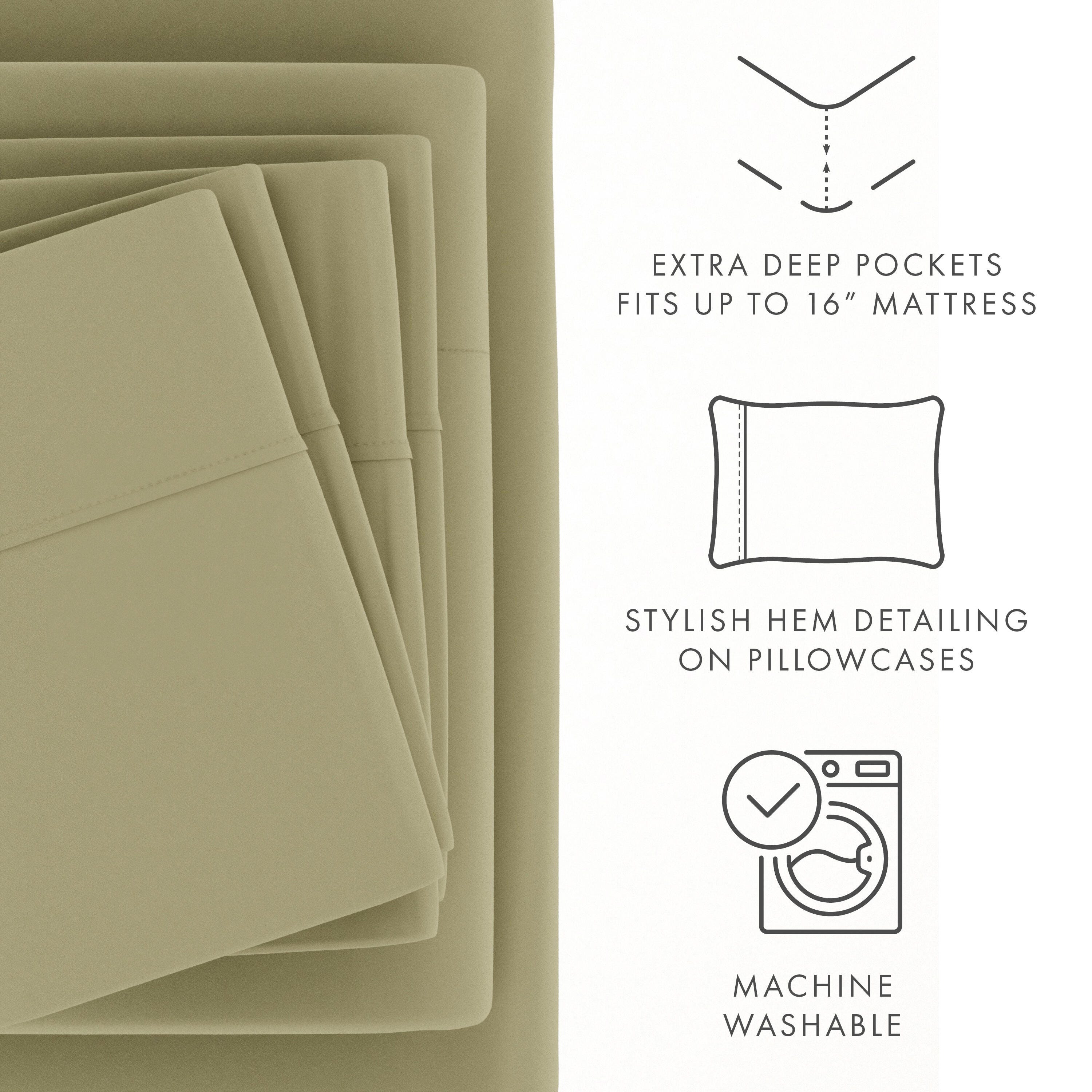 6 Piece Luxury Ultra Soft Full Bed Sheet Set, Sage, large
