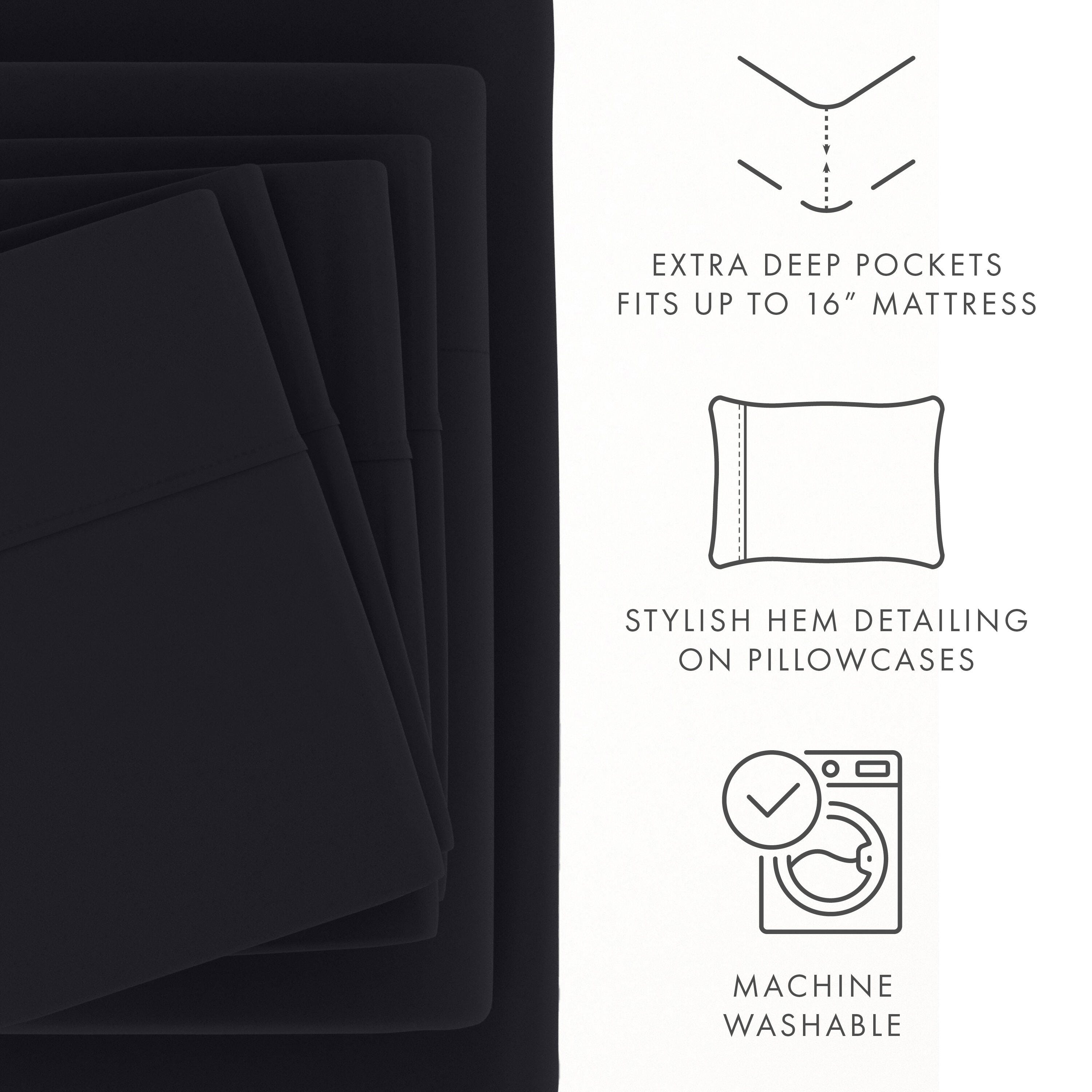6 Piece Luxury Ultra Soft King Bed Sheet Set, Black, large