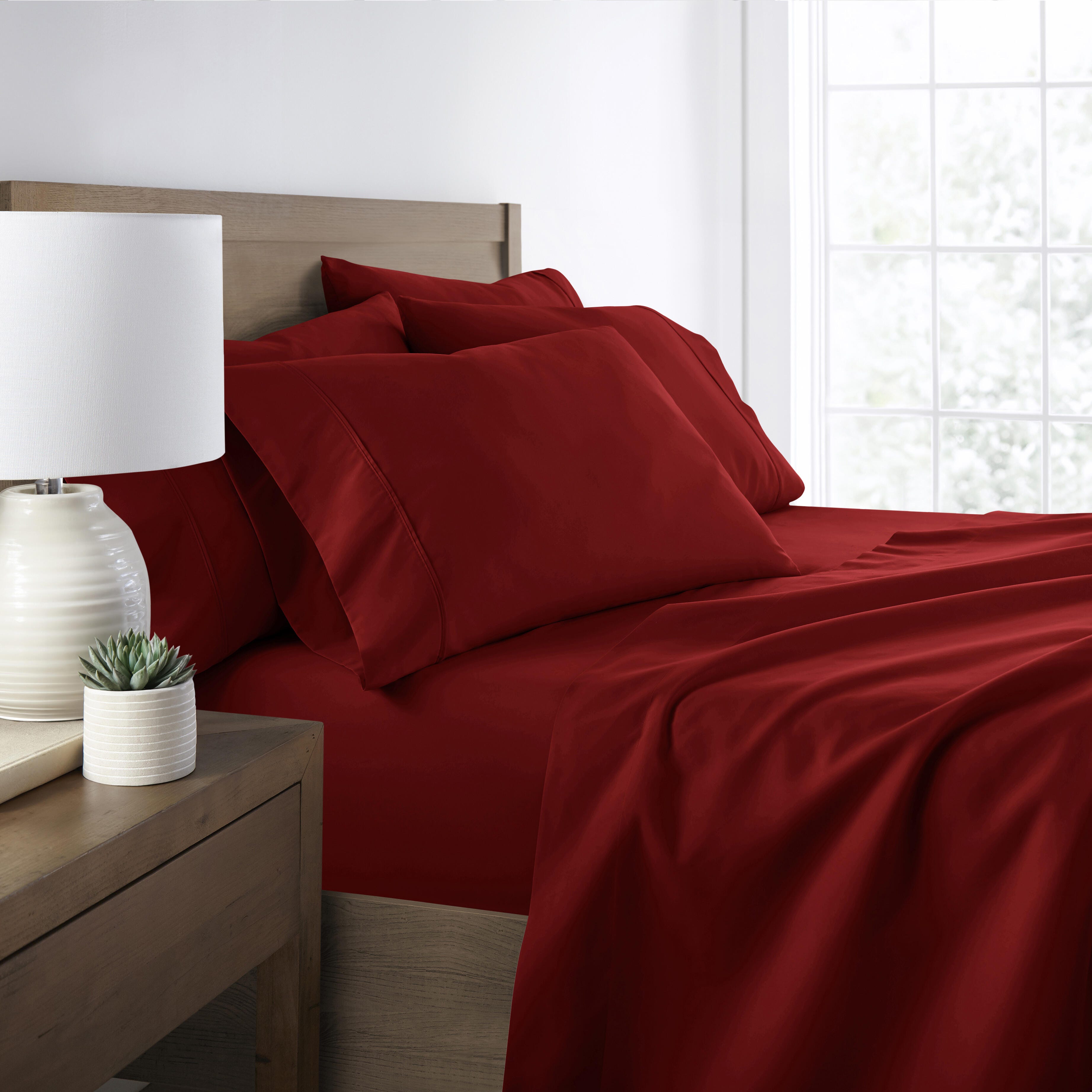 6 Piece Luxury Ultra Soft King Bed Sheet Set, Burgundy, large