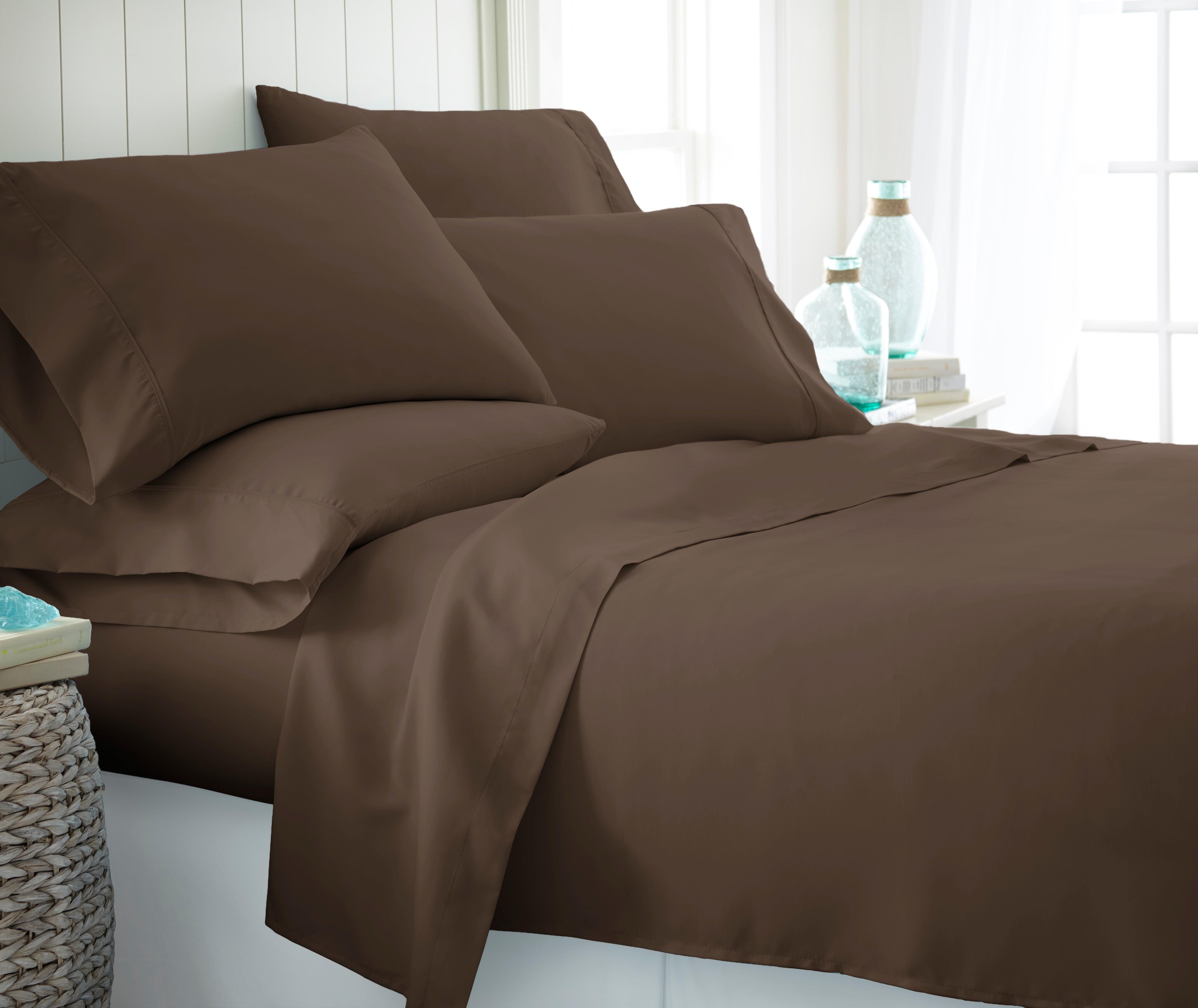6 Piece Luxury Ultra Soft King Bed Sheet Set, Chocolate, large
