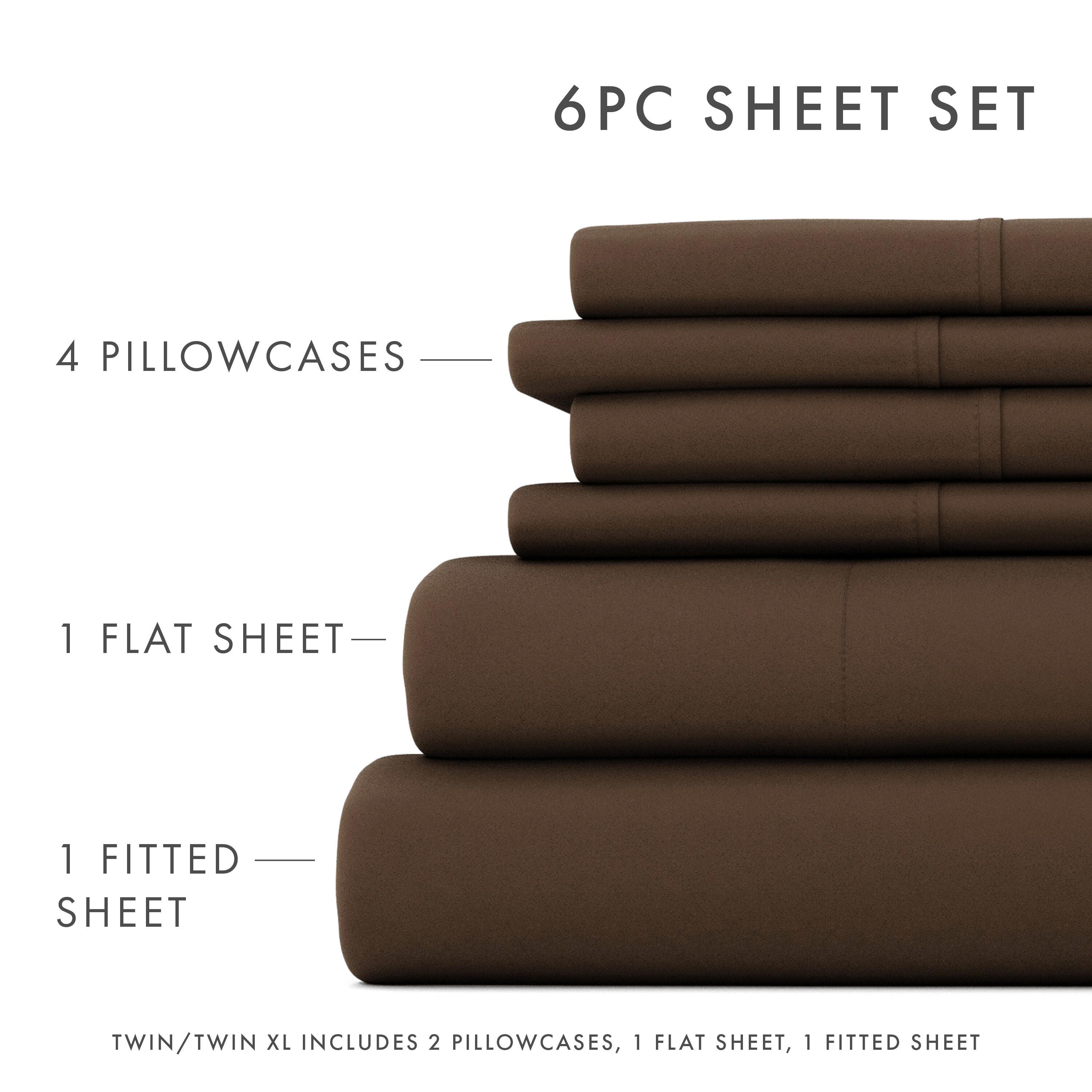6 Piece Luxury Ultra Soft King Bed Sheet Set, Chocolate, large