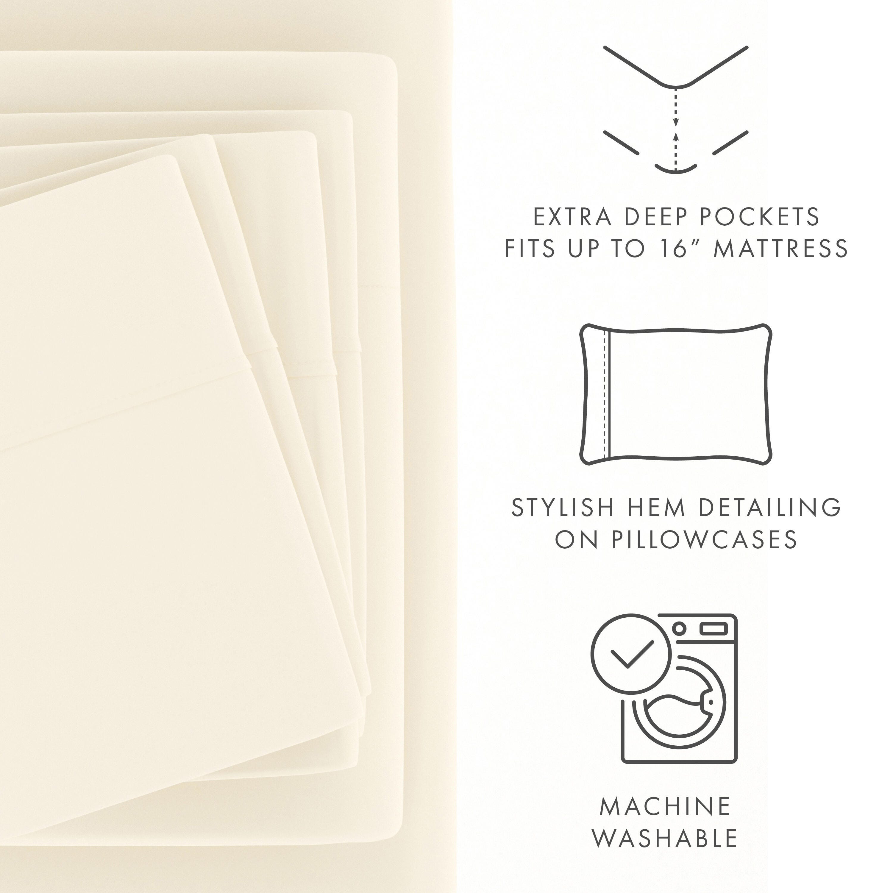 6 Piece Luxury Ultra Soft King Bed Sheet Set, Ivory, large