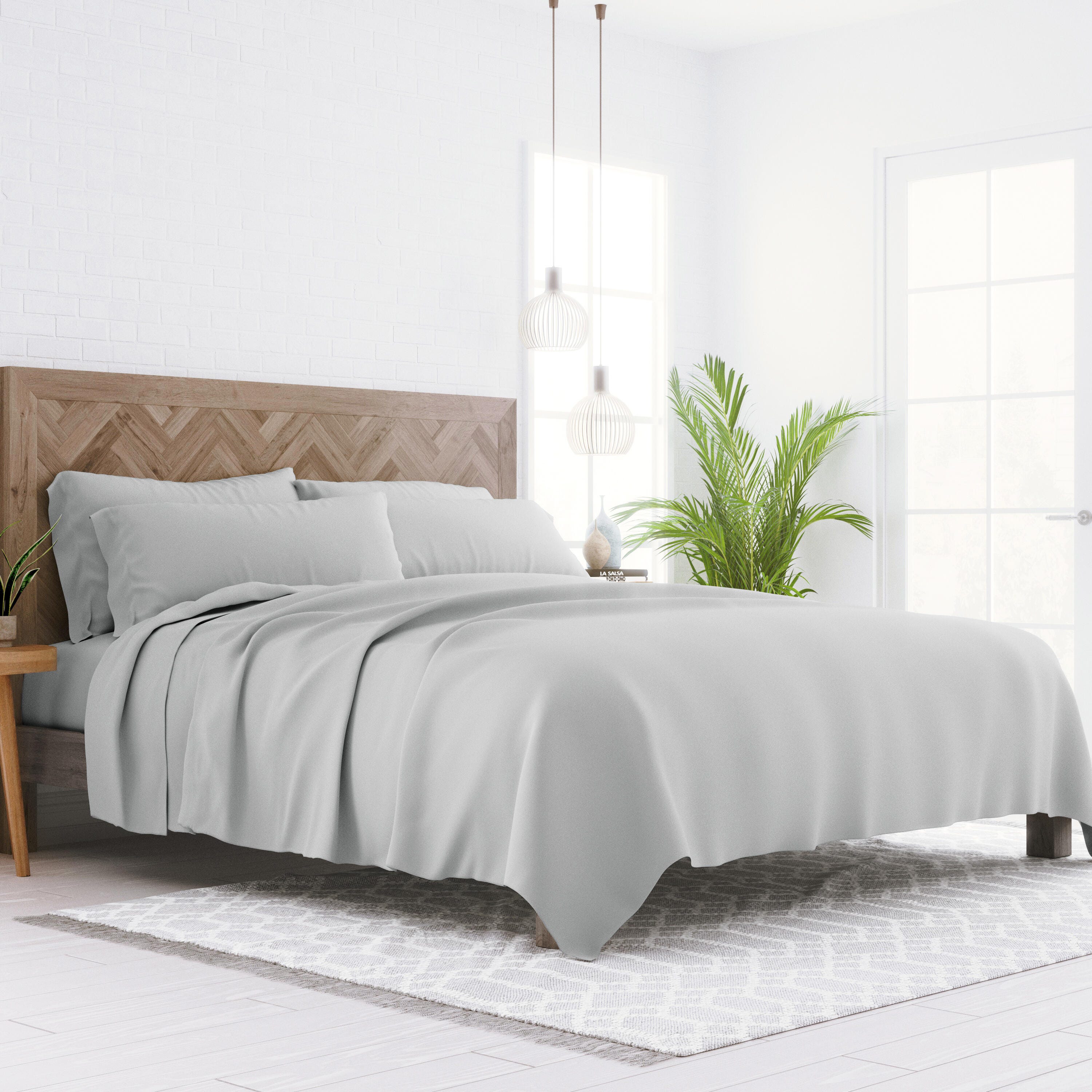 6 Piece Luxury Ultra Soft King Bed Sheet Set, Light Gray, large