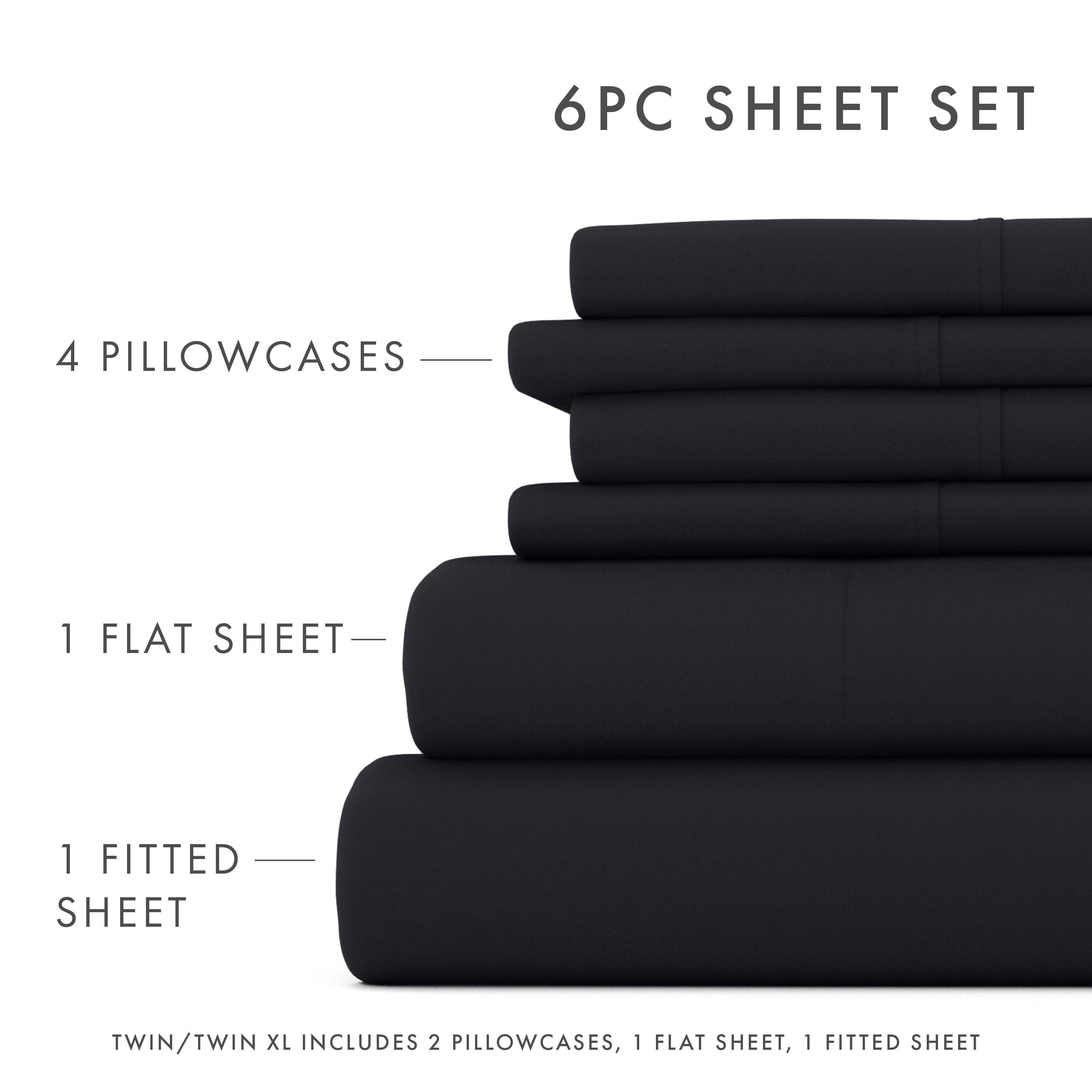 6 Piece Luxury Ultra Soft Queen Bed Sheet Set, Black, large