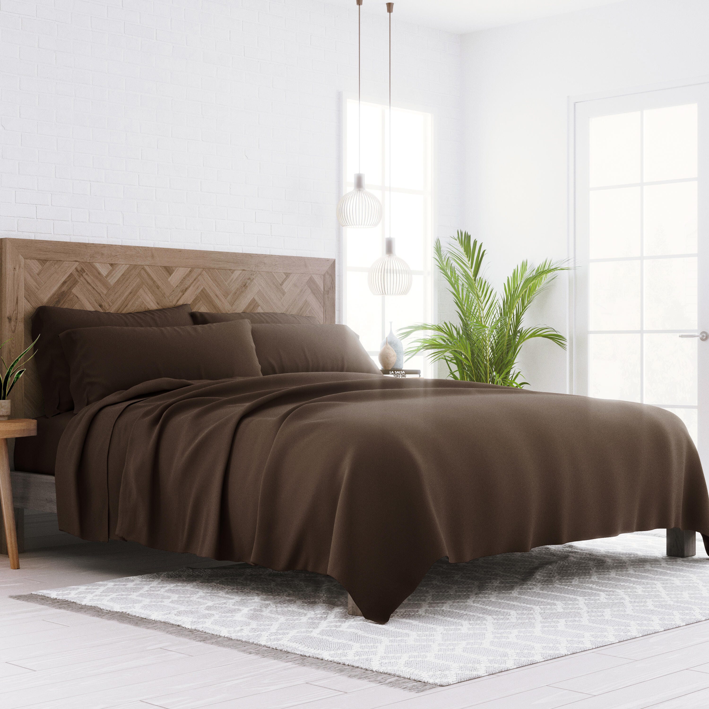 6 Piece Luxury Ultra Soft Queen Bed Sheet Set, Chocolate, large