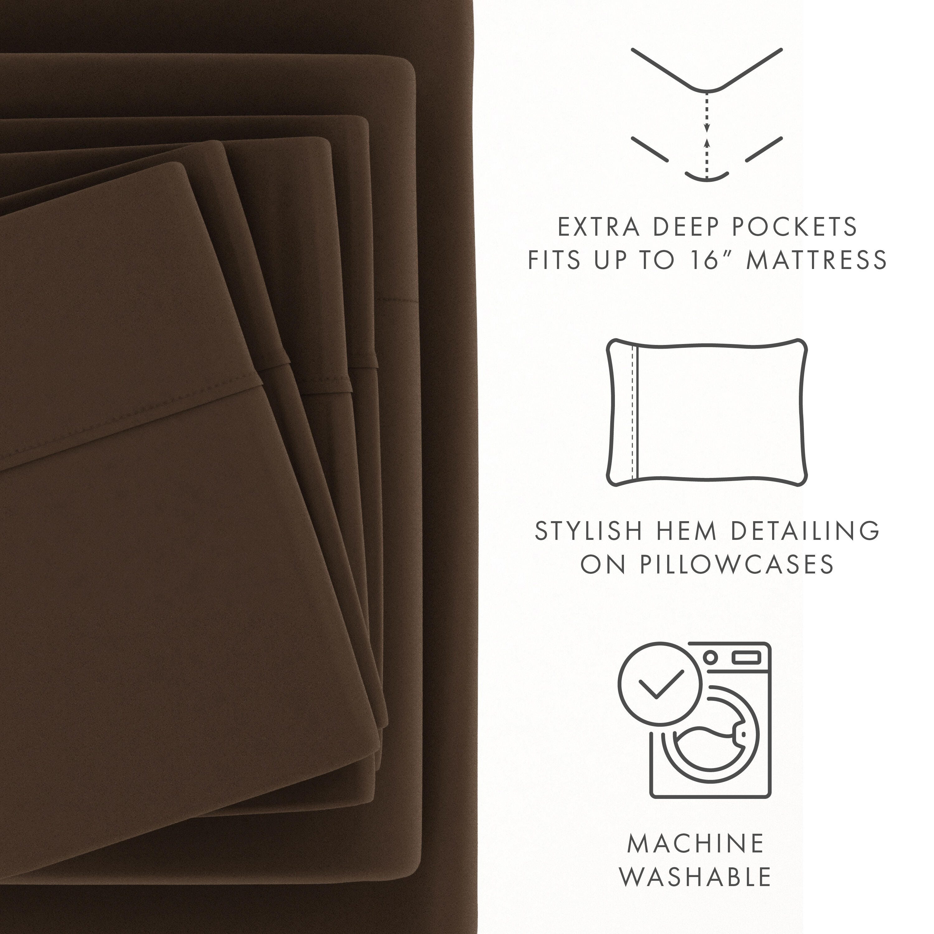 6 Piece Luxury Ultra Soft Queen Bed Sheet Set, Chocolate, large